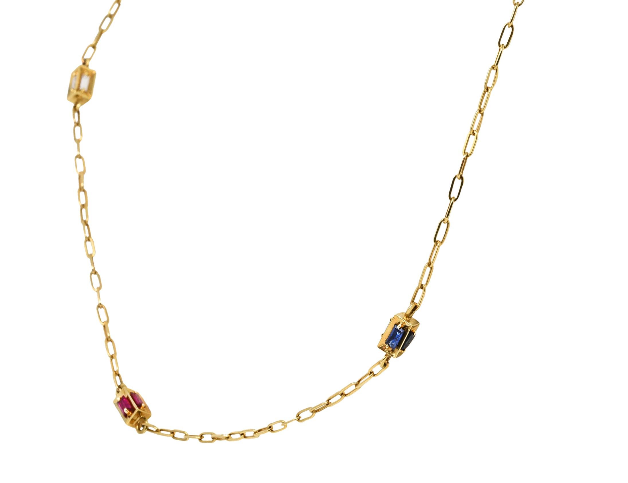 Contemporary Cartier 2.65 Carats Diamond Ruby Sapphire 18 Karat Gold Long Chain Necklace