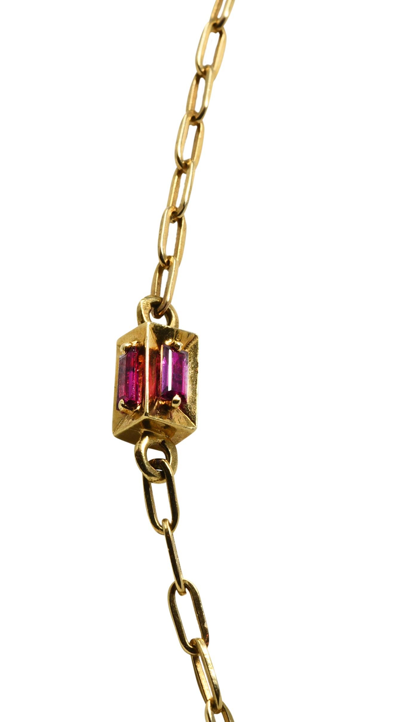 Cartier 2.65 Carats Diamond Ruby Sapphire 18 Karat Gold Long Chain Necklace 2
