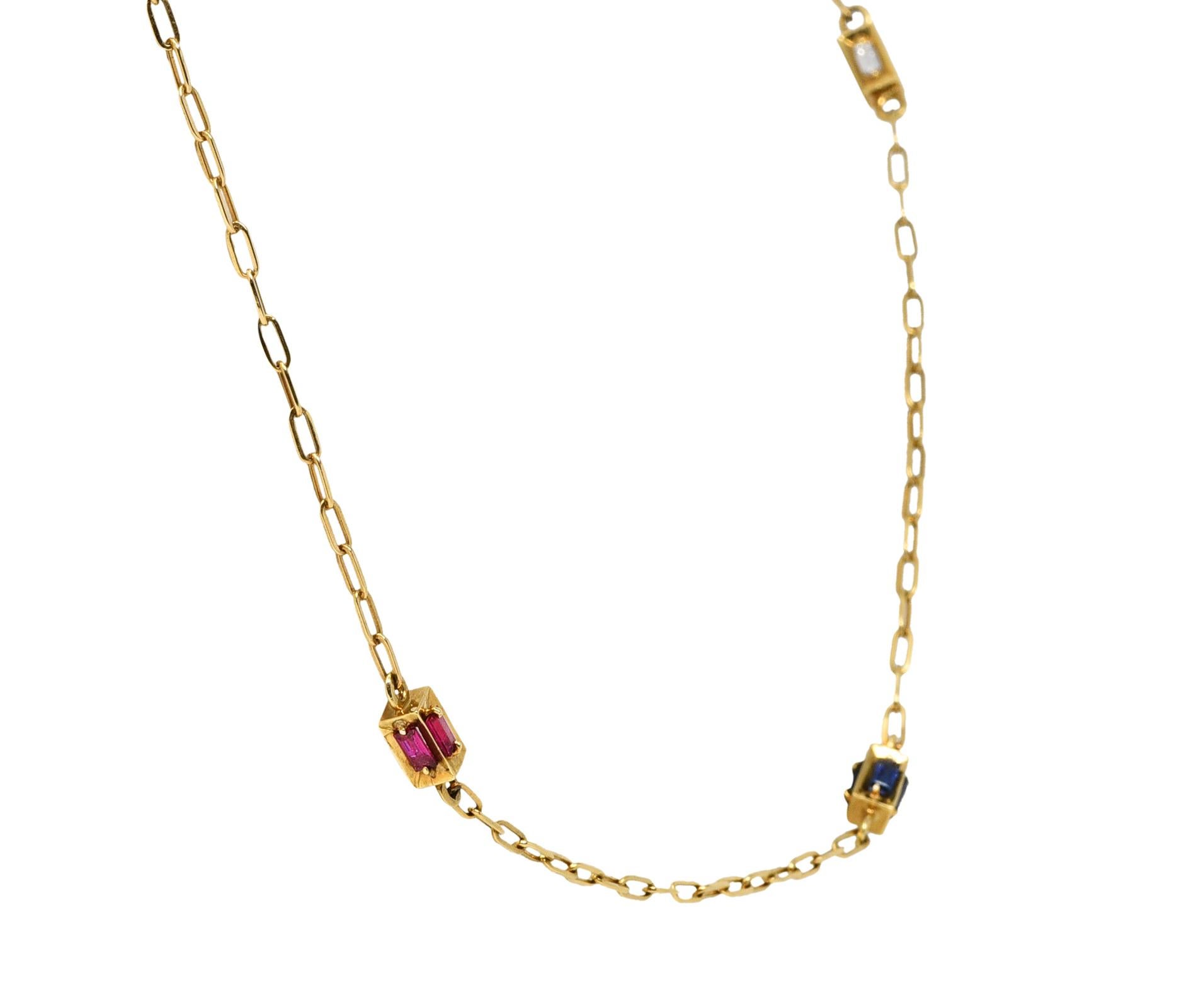 Cartier 2.65 Carats Diamond Ruby Sapphire 18 Karat Gold Long Chain Necklace 3