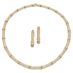 Cartier Parure collier et boucles d'oreilles en or 18 carats avec bambou et diamants 26 carats
