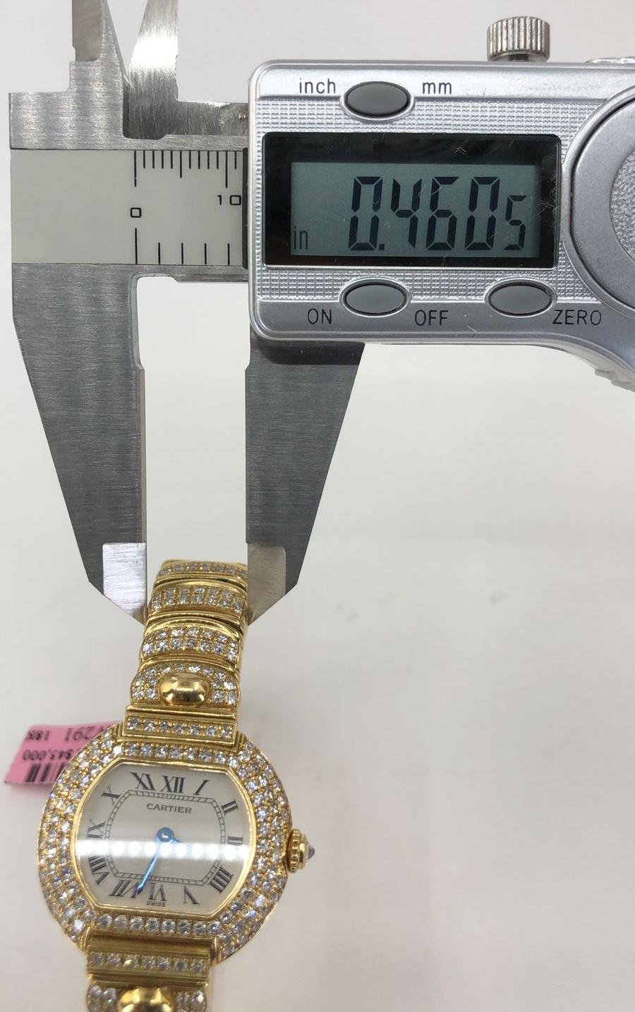Round Cut Cartier Ladies Diamond Yellow Gold Quartz Wristwatch For Sale