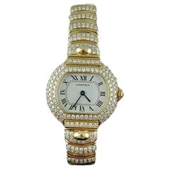 Cartier Damen-Quarz-Armbanduhr, Diamant Gelbgold Quarz