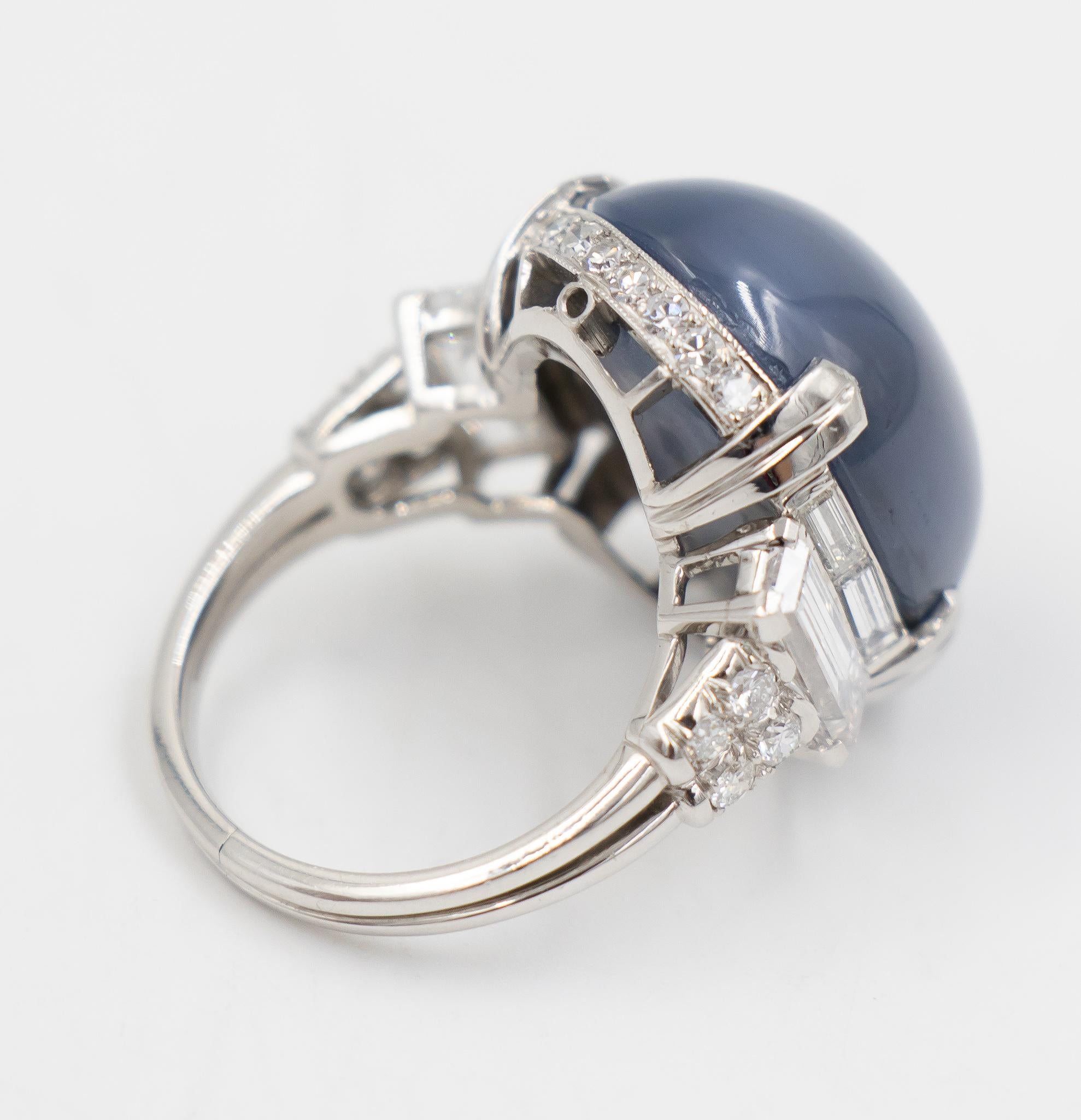 Cartier 28 Carat Star Sapphire Estate Ring, Created by Oscar Heyman April 1935 In Excellent Condition In Carmel, IN