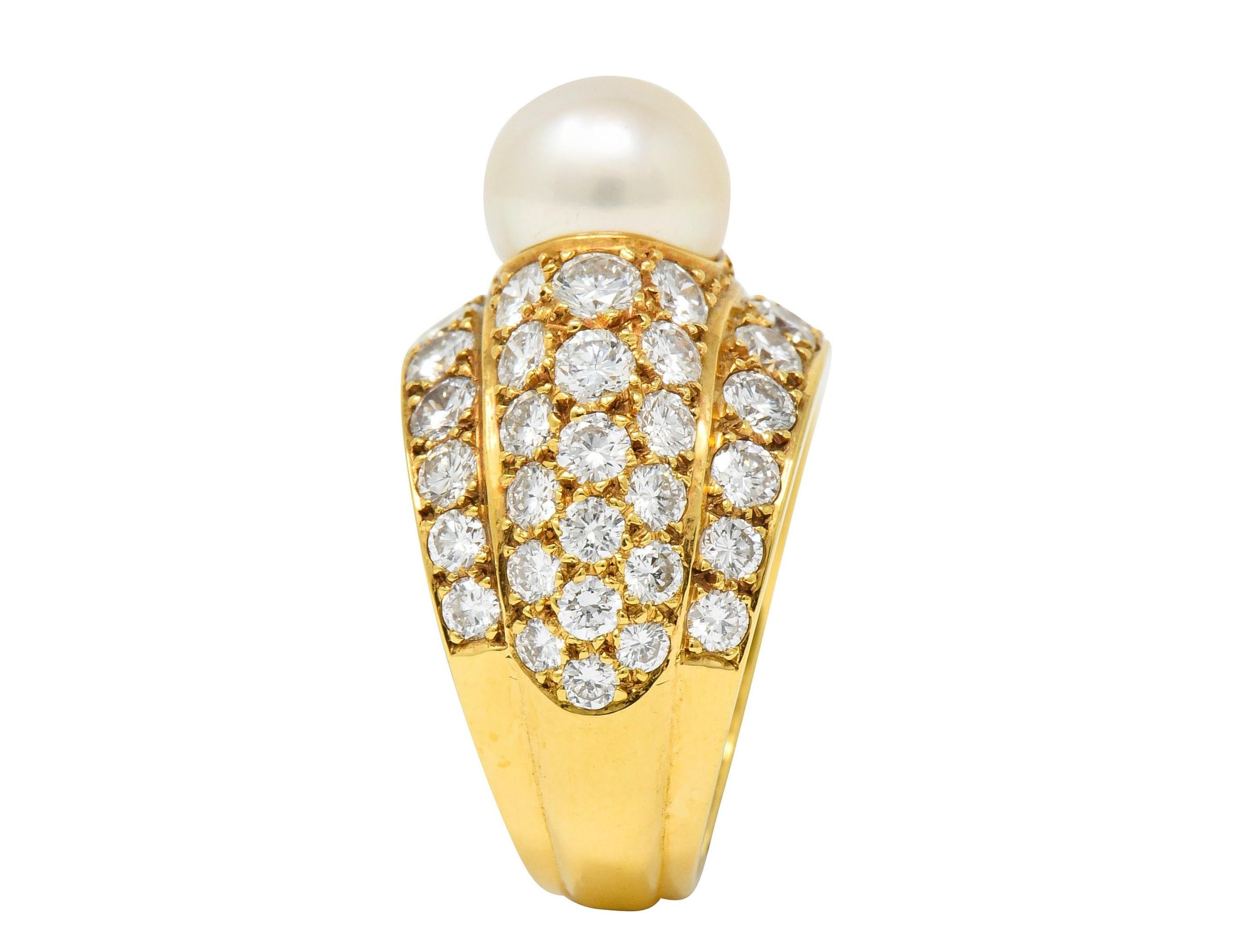 Cartier 2.80 Carat Pave Diamond Cultured Pearl French 18 Karat Gold Band Ring 4