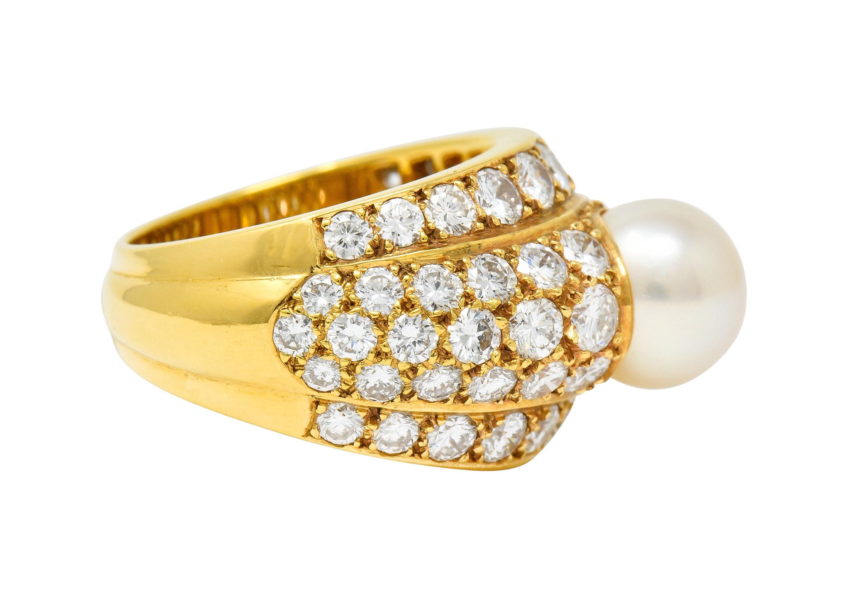 Contemporary Cartier 2.80 Carat Pave Diamond Cultured Pearl French 18 Karat Gold Band Ring