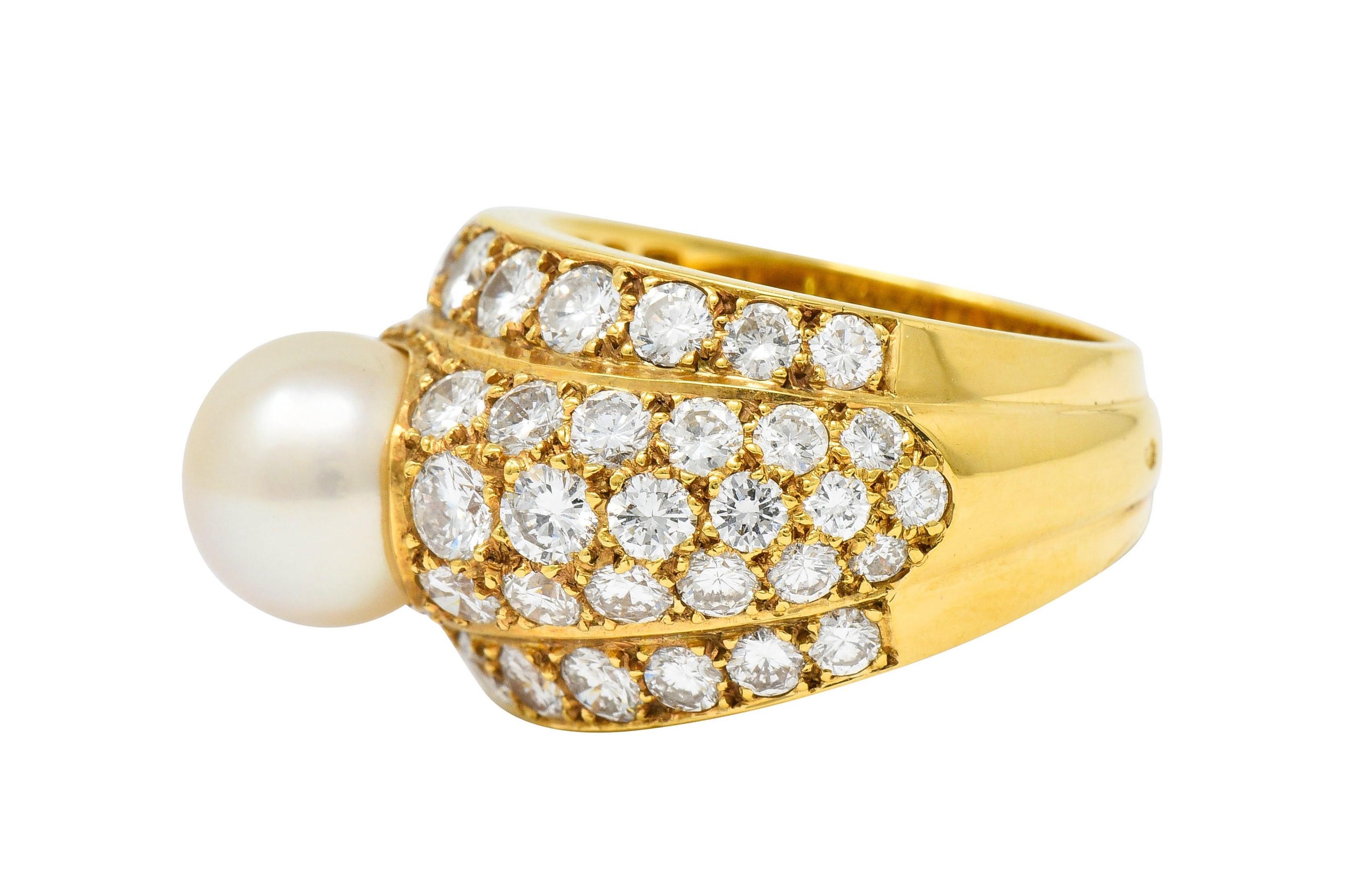 Brilliant Cut Cartier 2.80 Carat Pave Diamond Cultured Pearl French 18 Karat Gold Band Ring