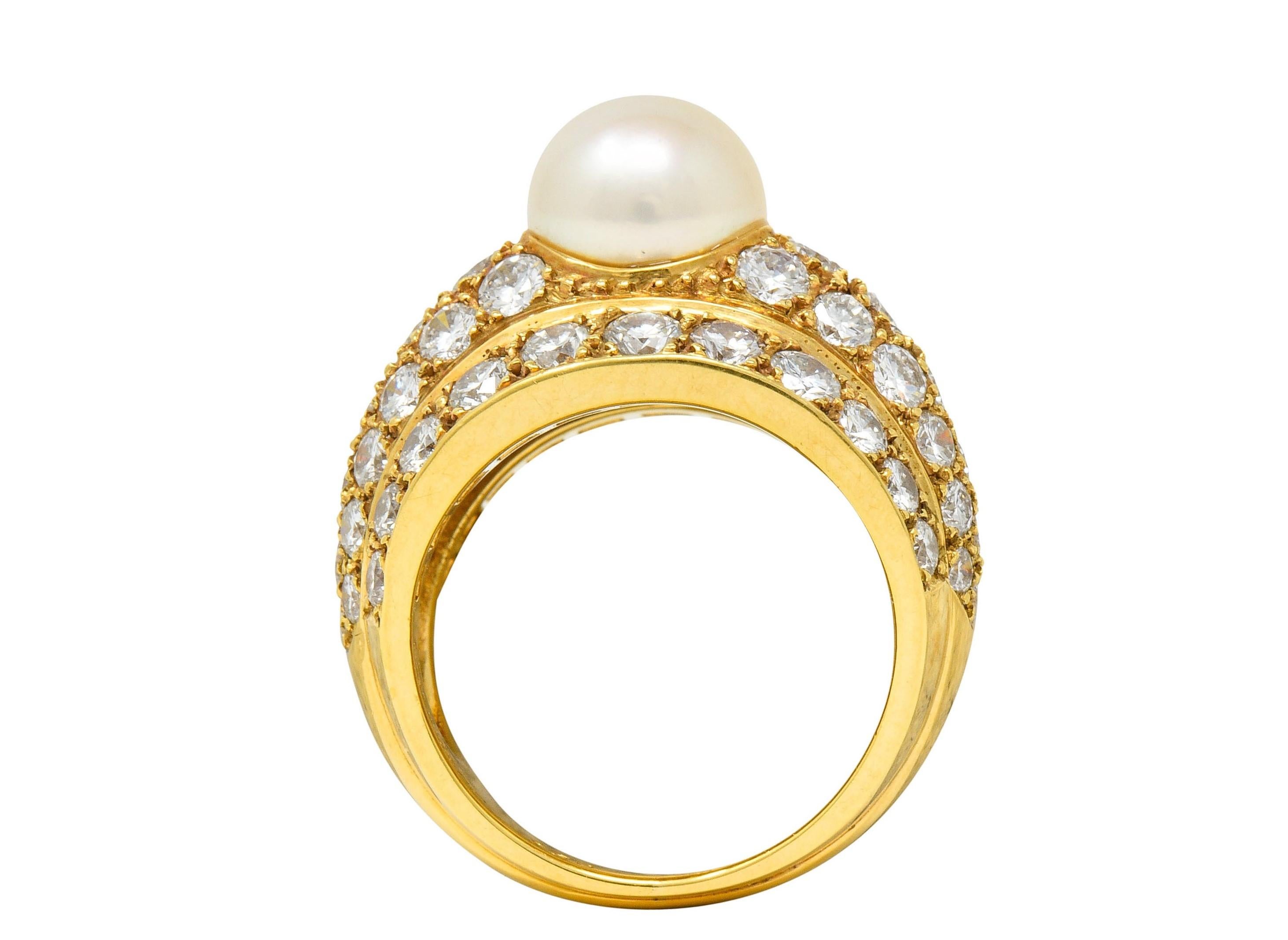 Cartier 2.80 Carat Pave Diamond Cultured Pearl French 18 Karat Gold Band Ring 2