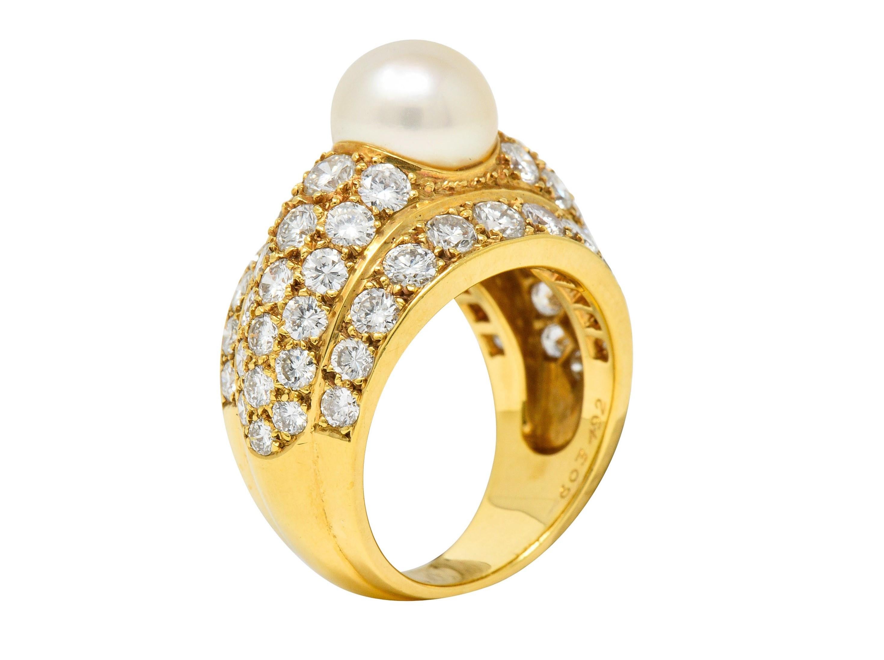 Cartier 2.80 Carat Pave Diamond Cultured Pearl French 18 Karat Gold Band Ring 3