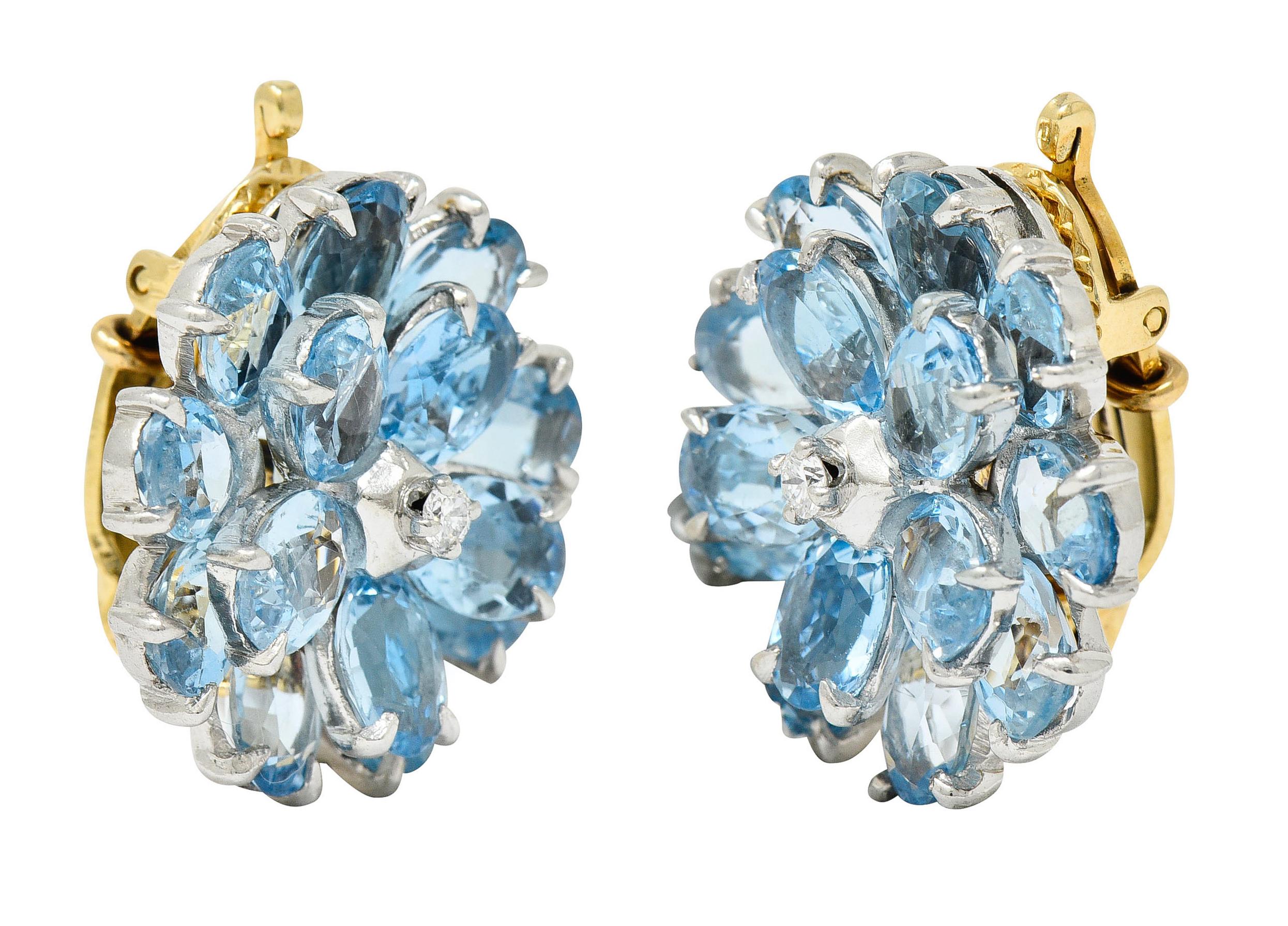 Cartier 28.60 Carats Aquamarine Diamond Platinum 14 Karat Gold Flower Earrings In Excellent Condition In Philadelphia, PA
