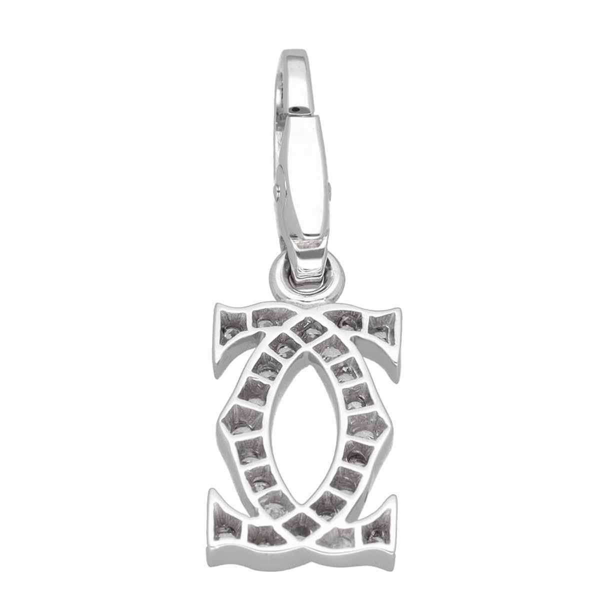 Women's or Men's Cartier 2C Charm Diamond K18 White Gold W8.54mm× H24.83mm × D2.02mm For Sale