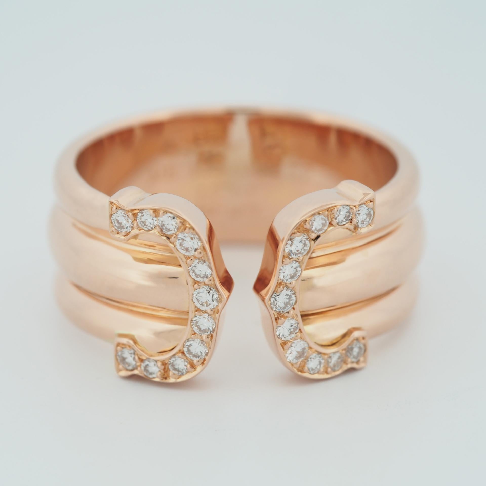 Round Cut Cartier 2C Double C Diamonds Ring 150th Anniversary Limited Edition Rose Gold