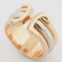 Cartier 2C Double C Ring LM Tri Color Gold 52 US 6.25