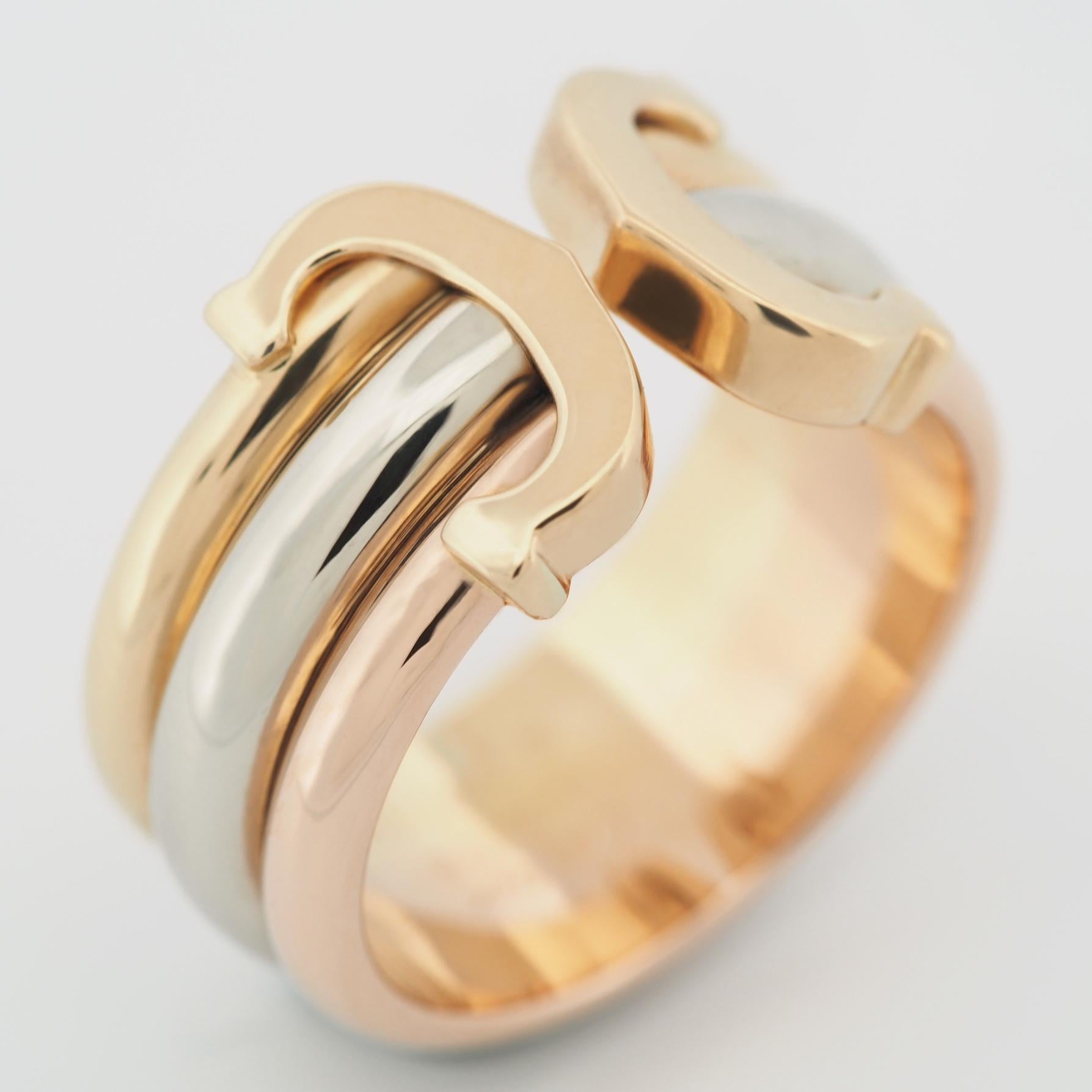 Cartier 2C Double C Ring LM Tri Color Gold 52 US 6.25 In Good Condition For Sale In Kobe, Hyogo