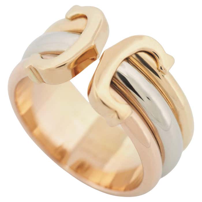 Cartier 2C Double C Ring LM Tri Color Gold 52 US 6.25 For Sale at 1stDibs