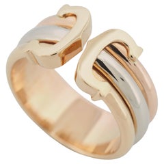 Cartier 2C Double C Ring LM Tri Color Gold 56