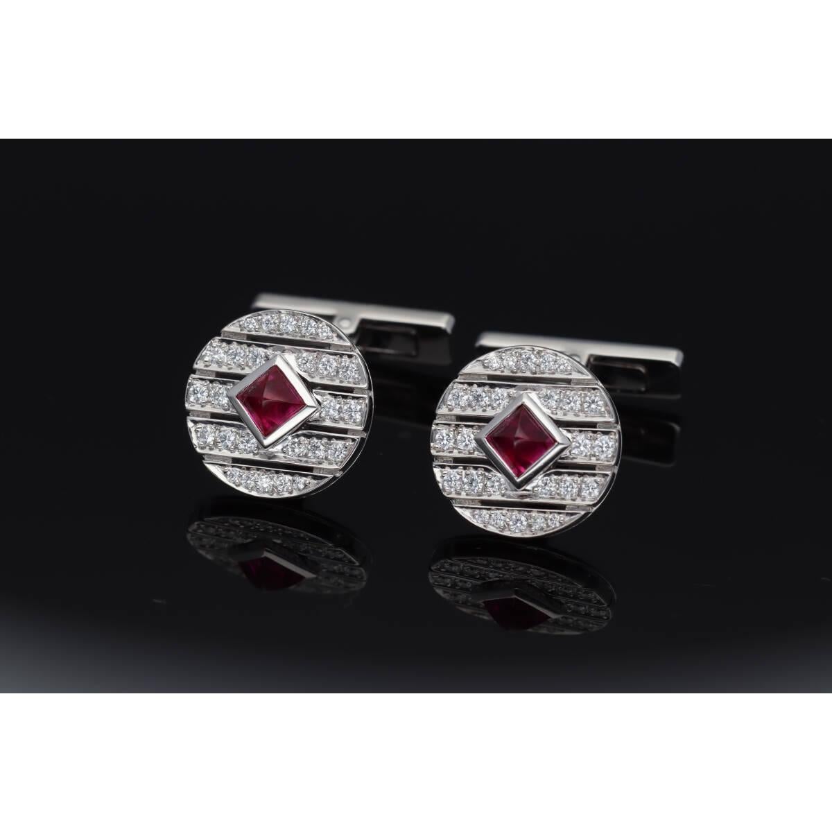 Cartier Manschettenknöpfe in runder Form, 2P Rubin Diamant 18K Weißgold im Angebot 6