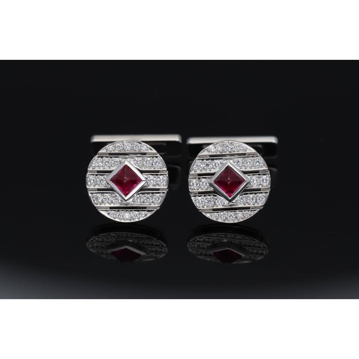 Cartier Manschettenknöpfe in runder Form, 2P Rubin Diamant 18K Weißgold im Angebot 7