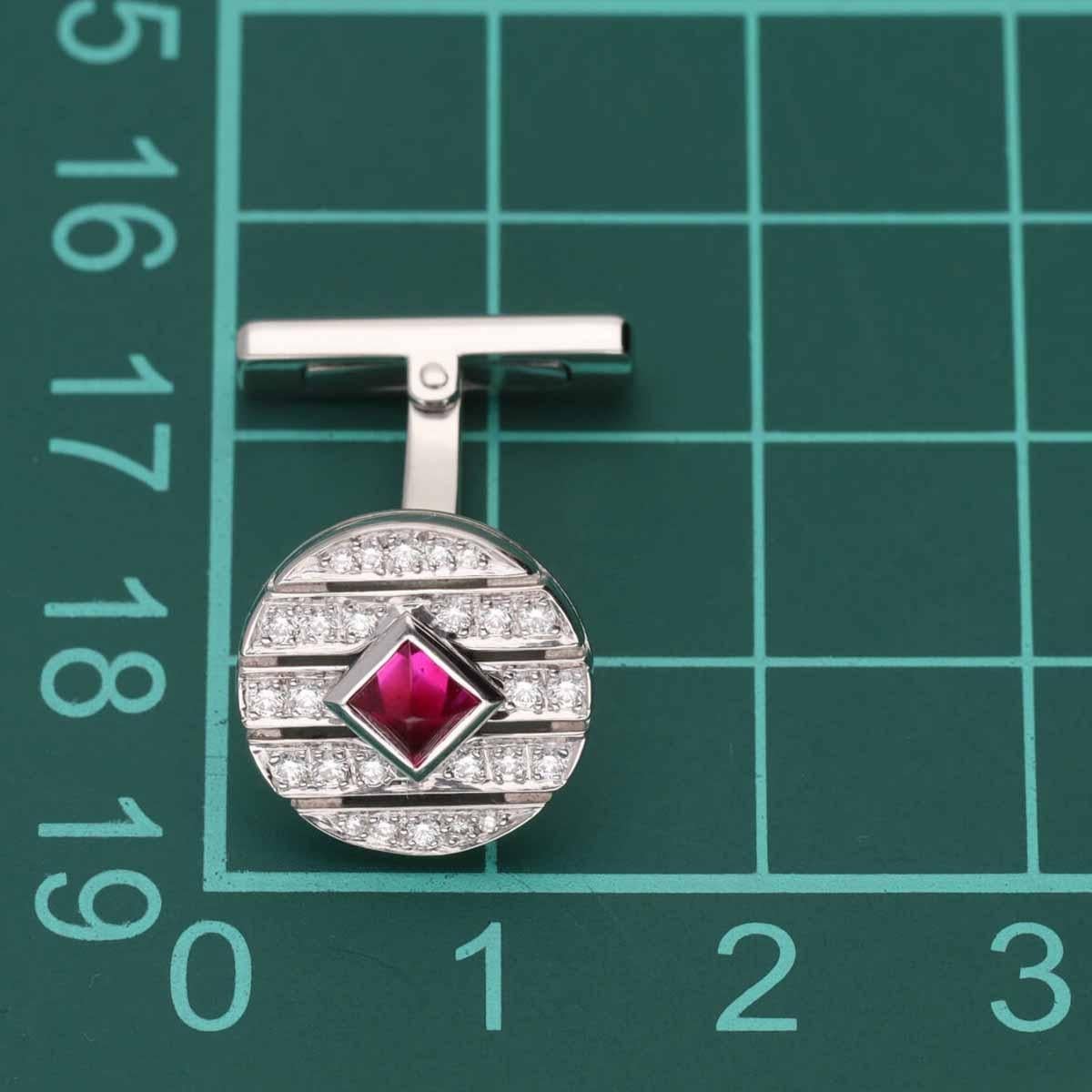 Cartier Manschettenknöpfe in runder Form, 2P Rubin Diamant 18K Weißgold im Angebot 2
