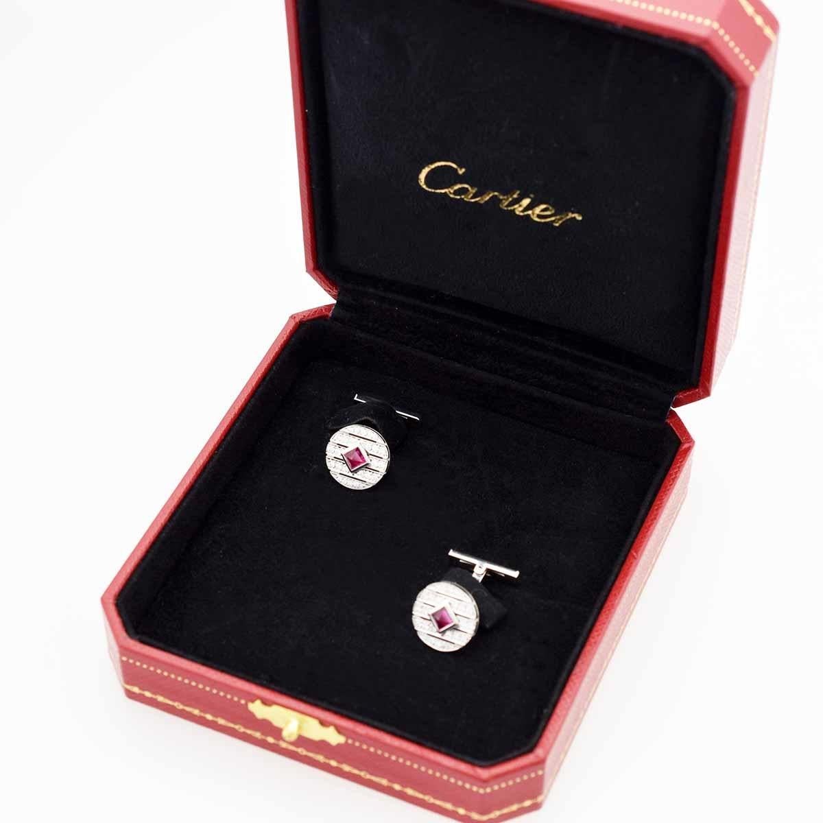Cartier Manschettenknöpfe in runder Form, 2P Rubin Diamant 18K Weißgold im Angebot 4