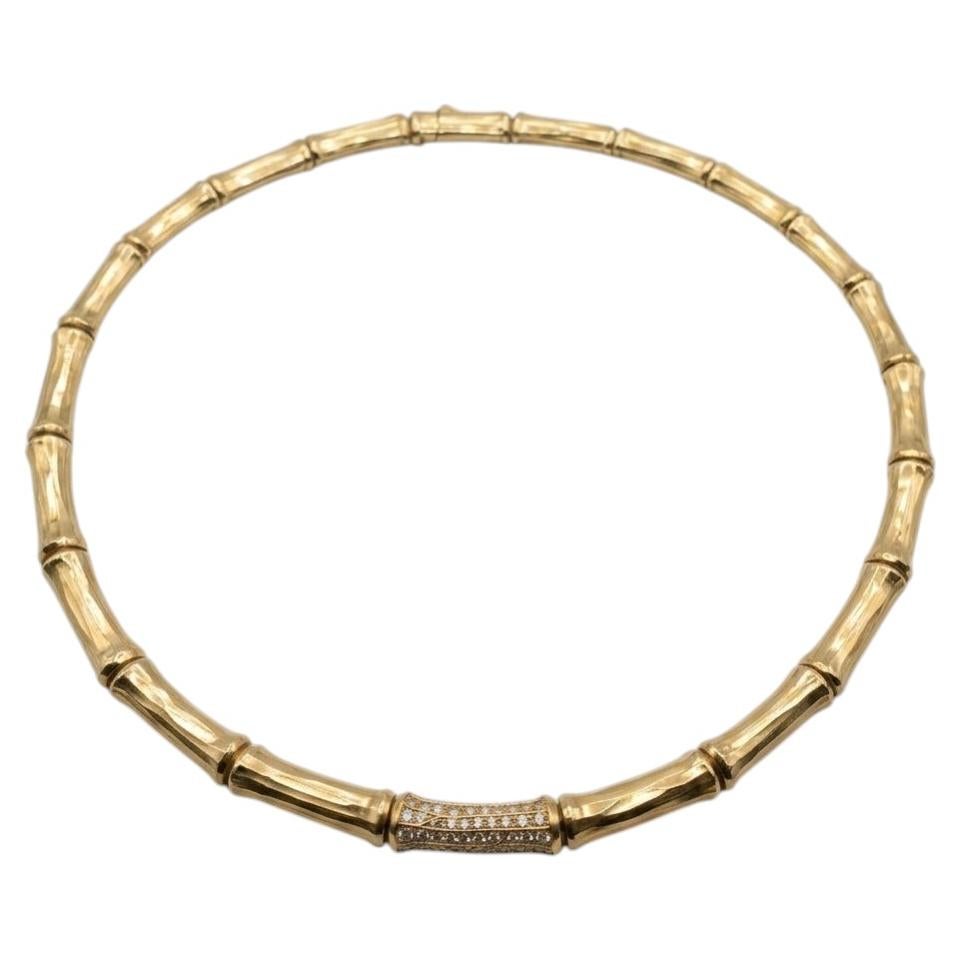 Cartier-Halskette mit Bambusgliedern und einem 3-Karat-Diamanten aus 18-karätigem Gelbgold
