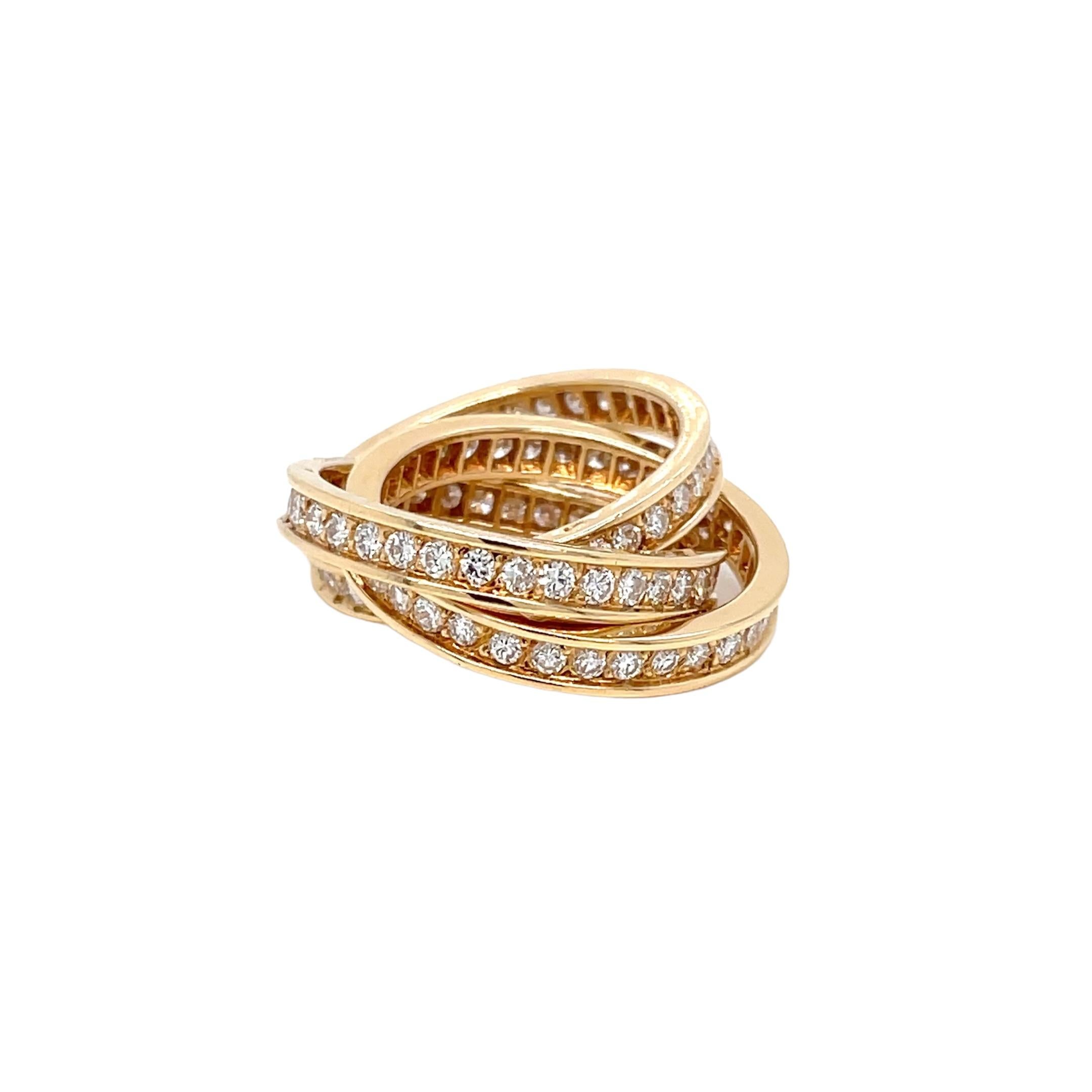 Brilliant Cut Cartier 3 Carat Diamond Trinity Rolling Ring in 18k Yellow Gold For Sale