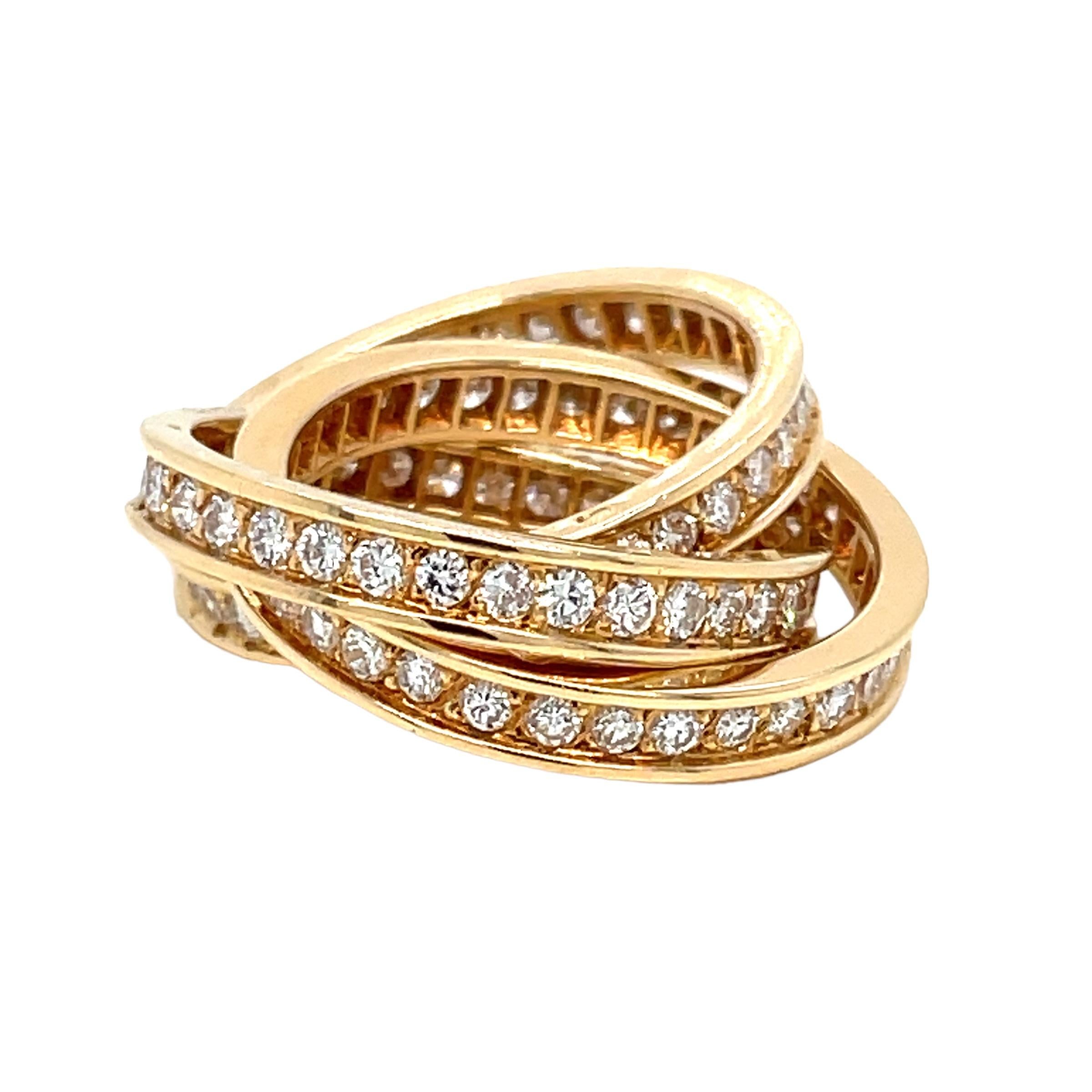 Cartier Trinity Rolling Ring aus 18 Karat Gelbgold mit 3 Karat Diamanten im Angebot bei 1stDibs drei ineinander verschlungene ringe