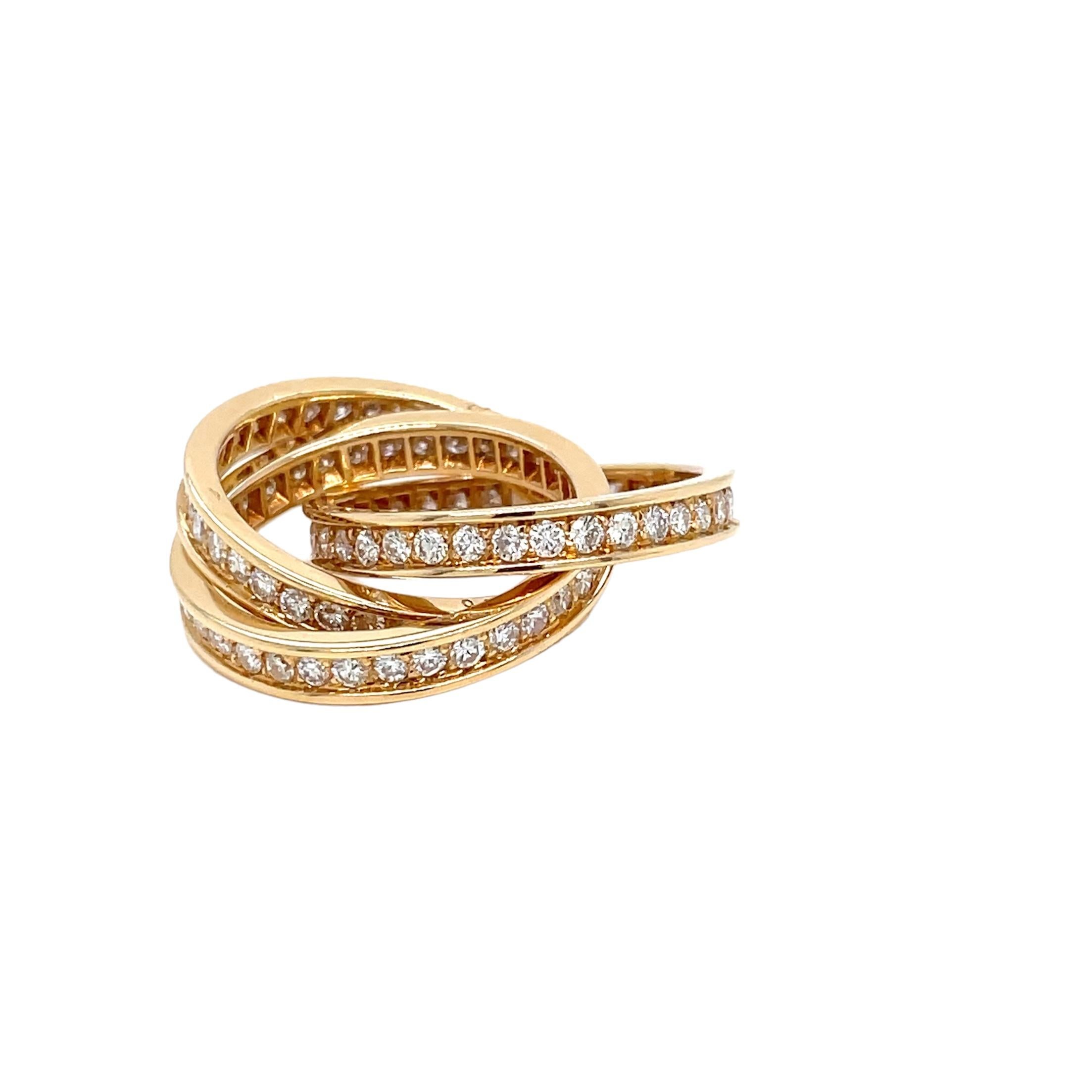 Women's Cartier 3 Carat Diamond Trinity Rolling Ring in 18k Yellow Gold For Sale