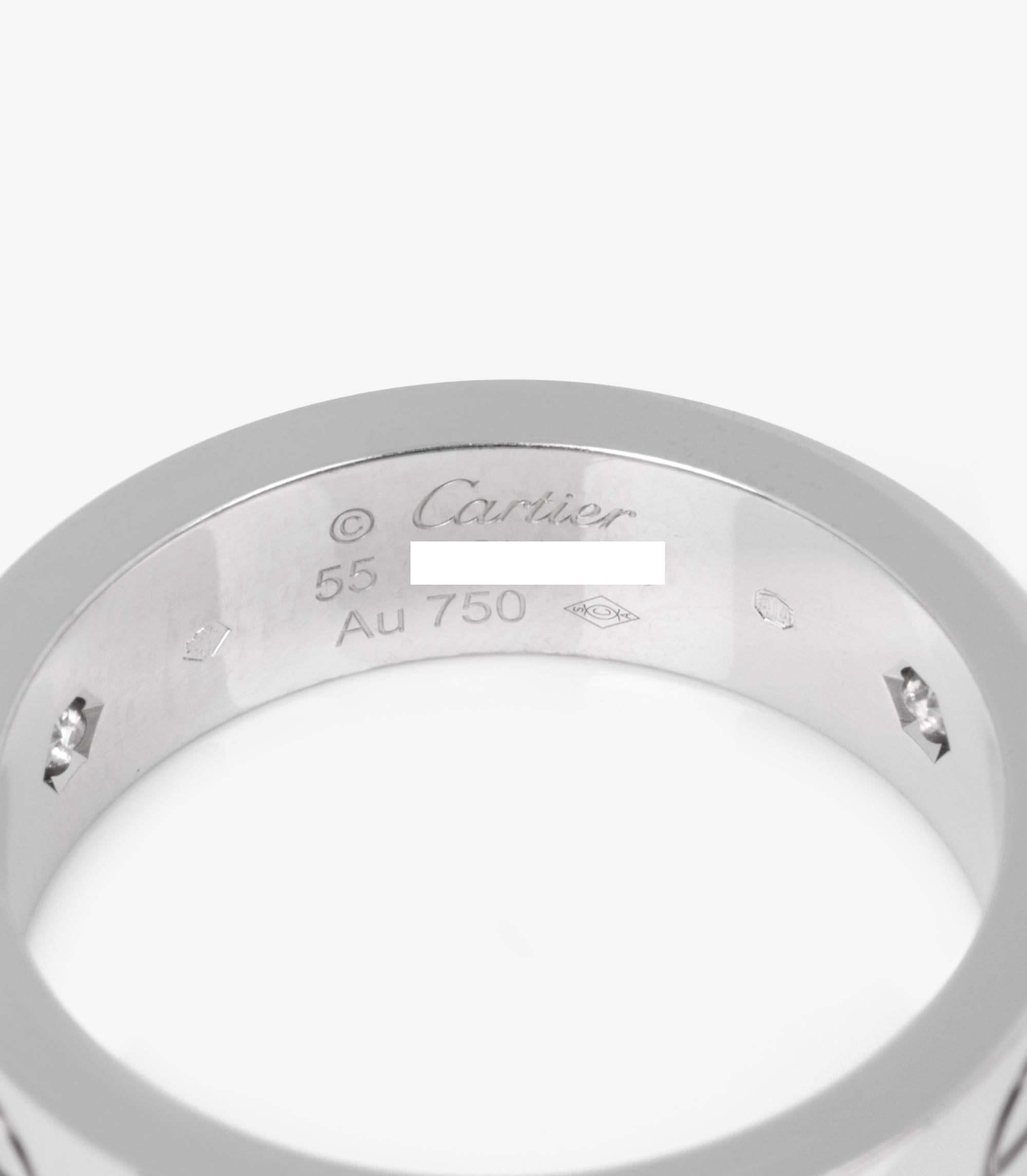 Round Cut Cartier 3 Diamond 18ct White Gold Love Band Ring