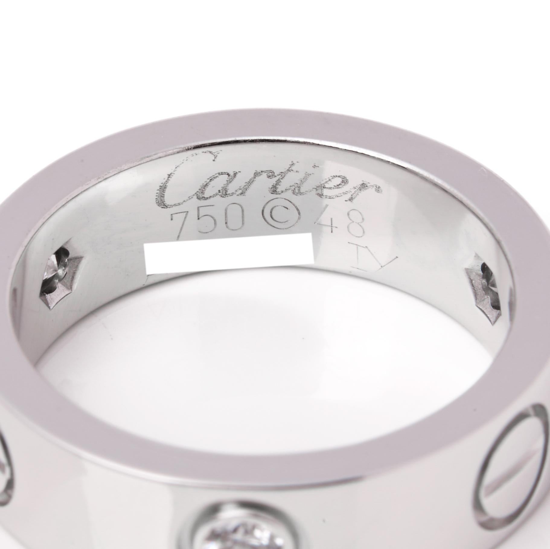 Contemporaneo Anello Love Band Cartier con 3 diamanti in oro bianco 18 carati in vendita