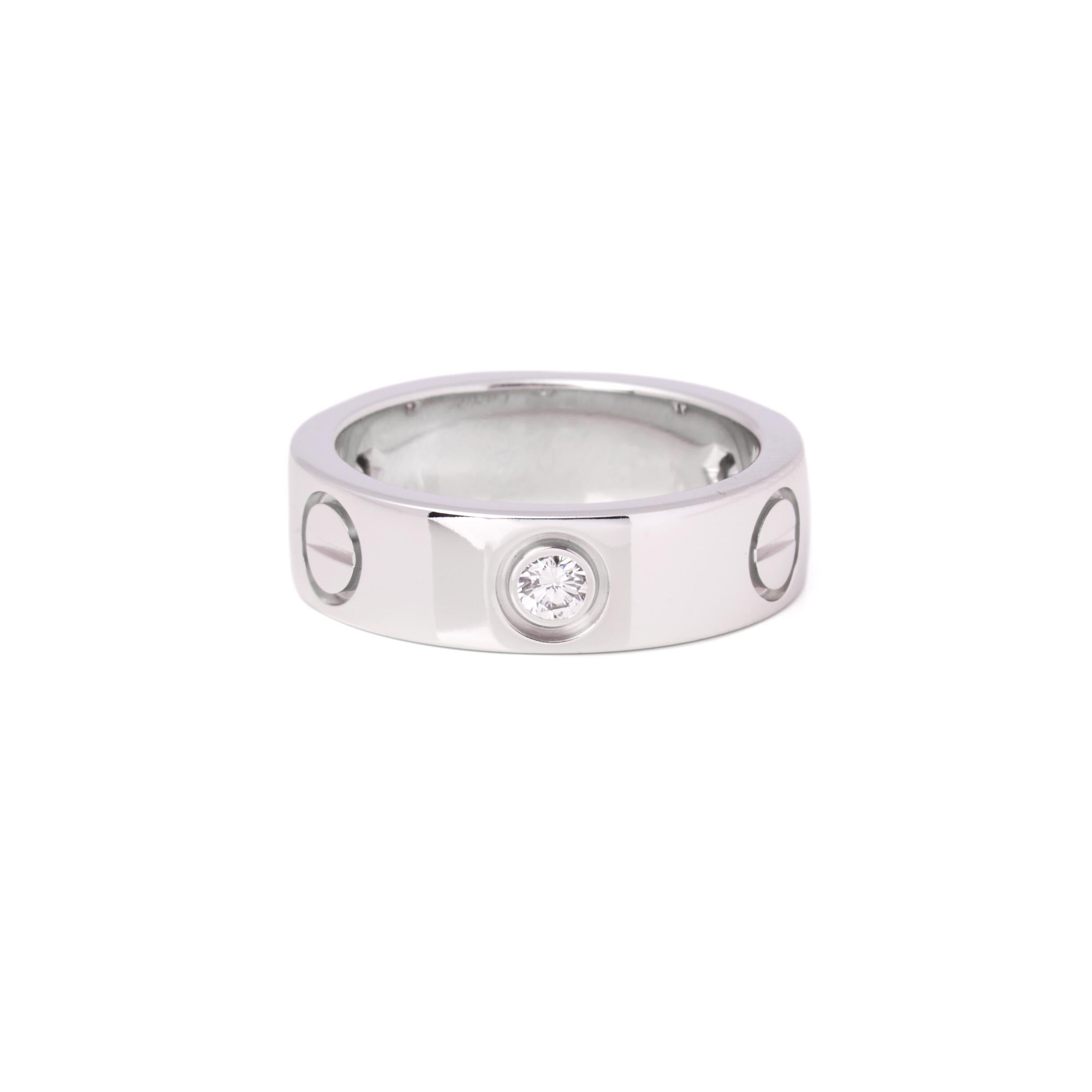 Anello Love Band Cartier con 3 diamanti in oro bianco 18 carati In condizioni ottime in vendita a Bishop's Stortford, Hertfordshire