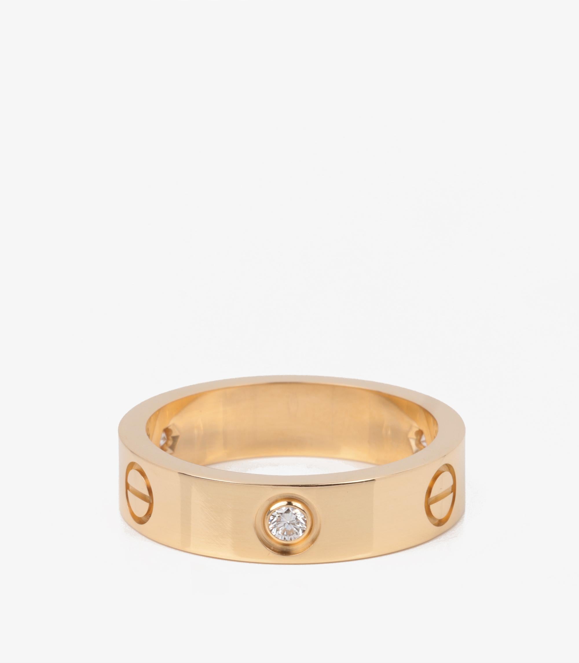 Round Cut Cartier 3 Diamond 18ct Yellow Gold Love Ring For Sale