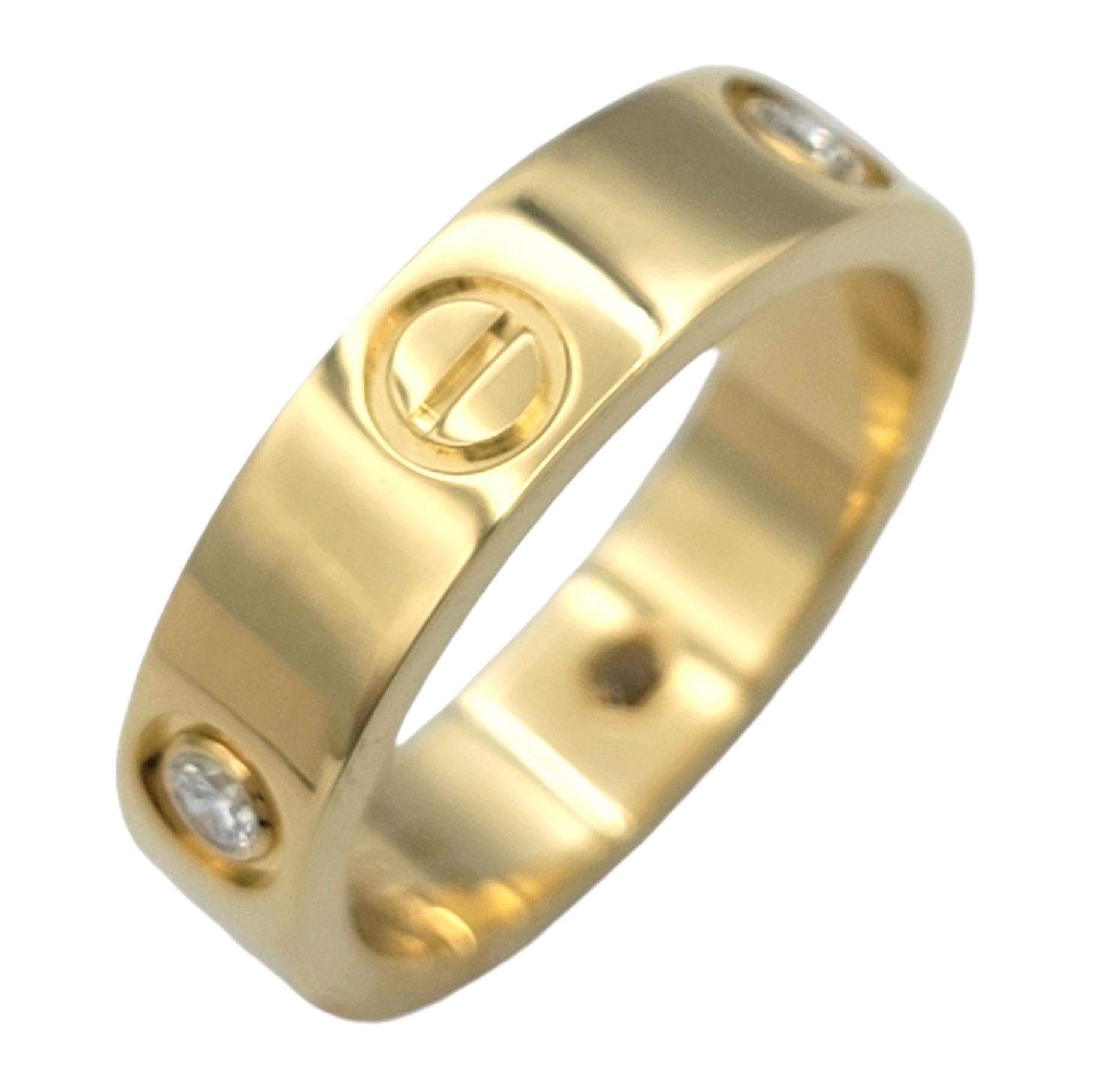 Contemporaneo Anello Cartier 3 diamanti Love Band in oro giallo 18 carati misura 58, con scatola in vendita