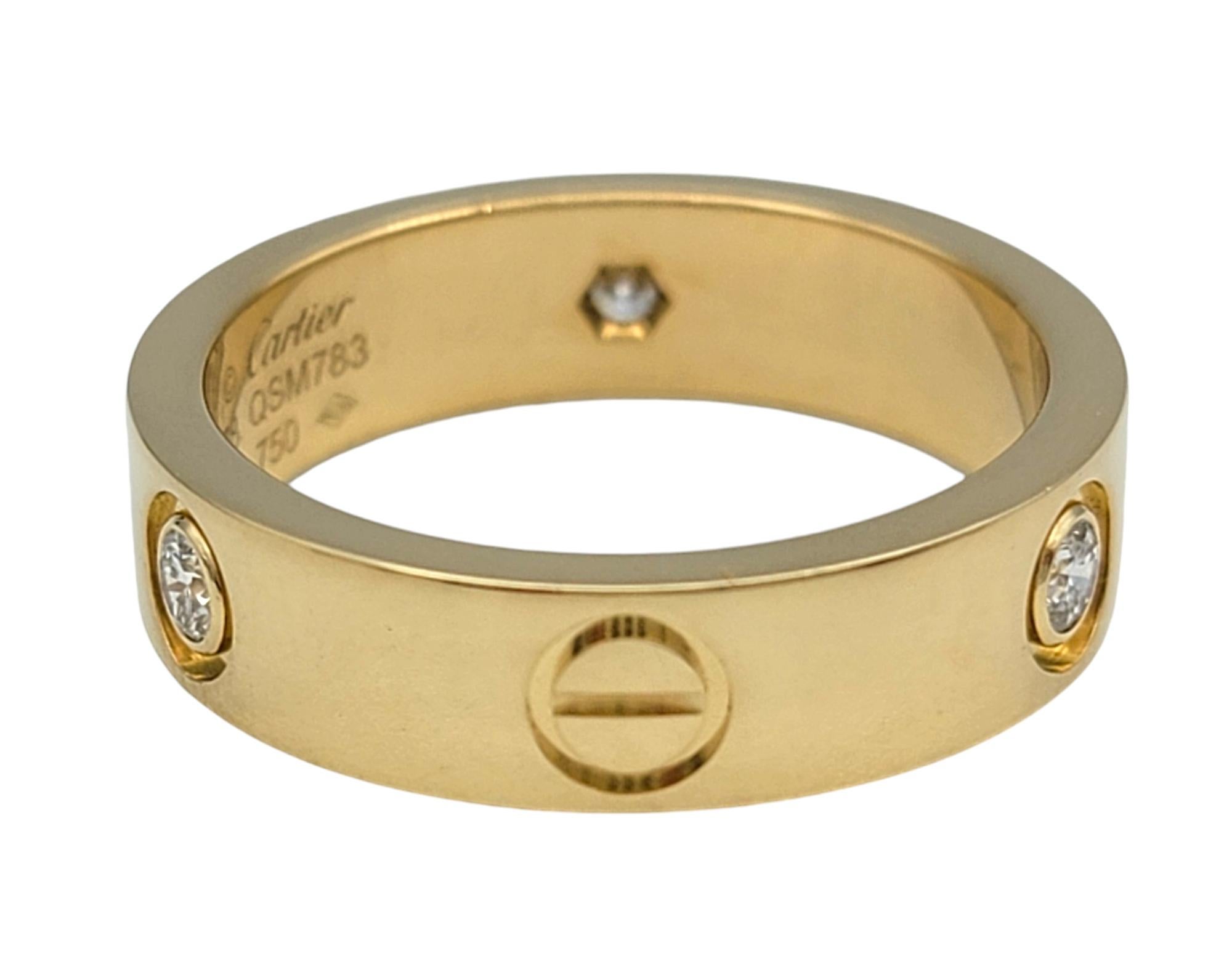 Taglio rotondo Anello Cartier 3 diamanti Love Band in oro giallo 18 carati misura 58, con scatola in vendita