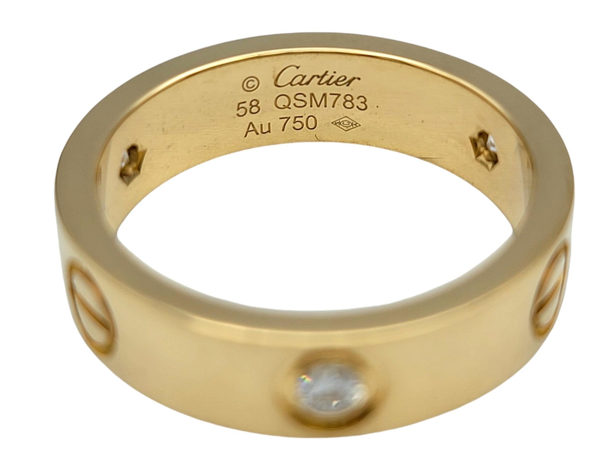 Anello Cartier 3 diamanti Love Band in oro giallo 18 carati misura 58, con scatola In condizioni buone in vendita a Scottsdale, AZ