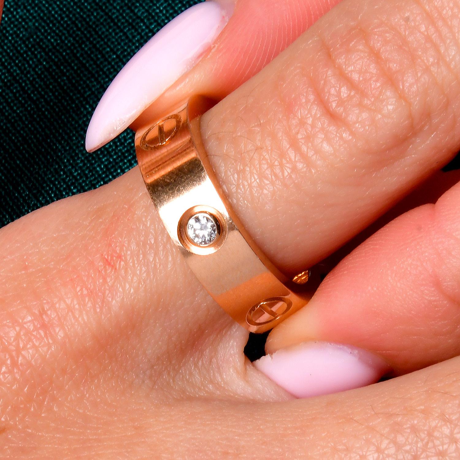 Women's Cartier 3 Diamonds 18K Pink Gold Love Band Ring 53