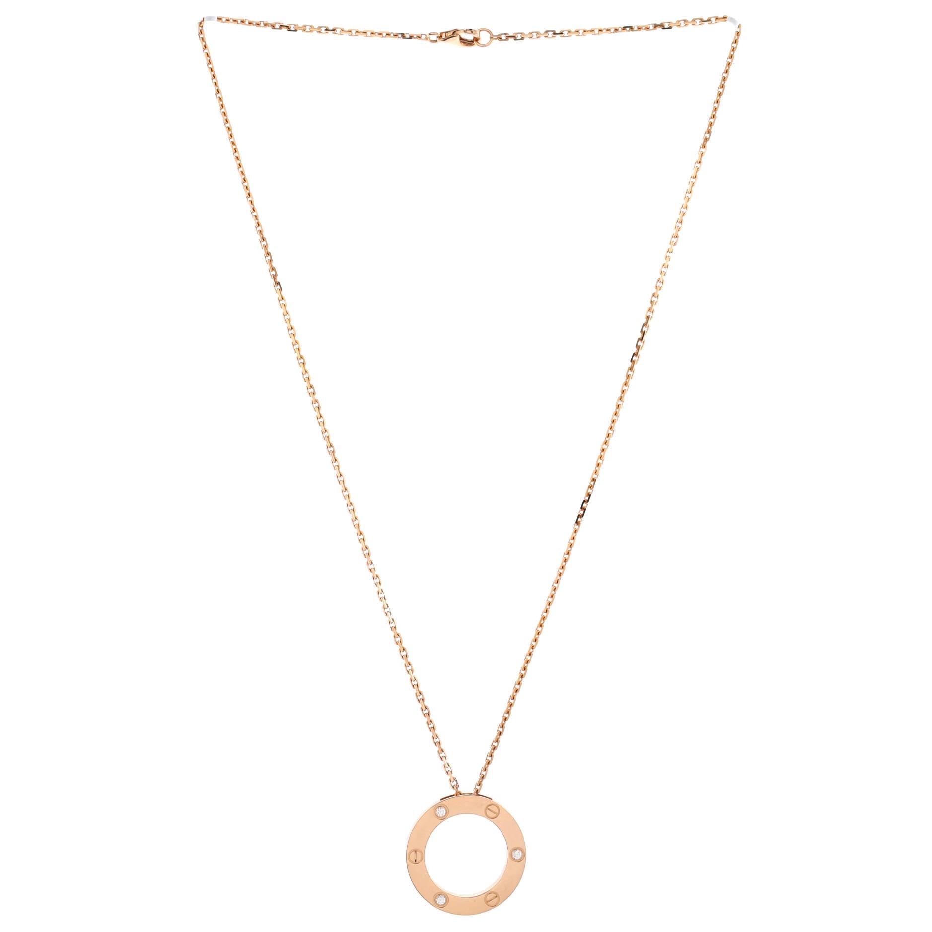 Cartier 3 Diamonds Love Pendant Necklace 18k Rose Gold and Diamonds For ...