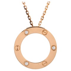 Cartier 3 Diamonds Love Pendant Necklace 18k Rose Gold and Diamonds