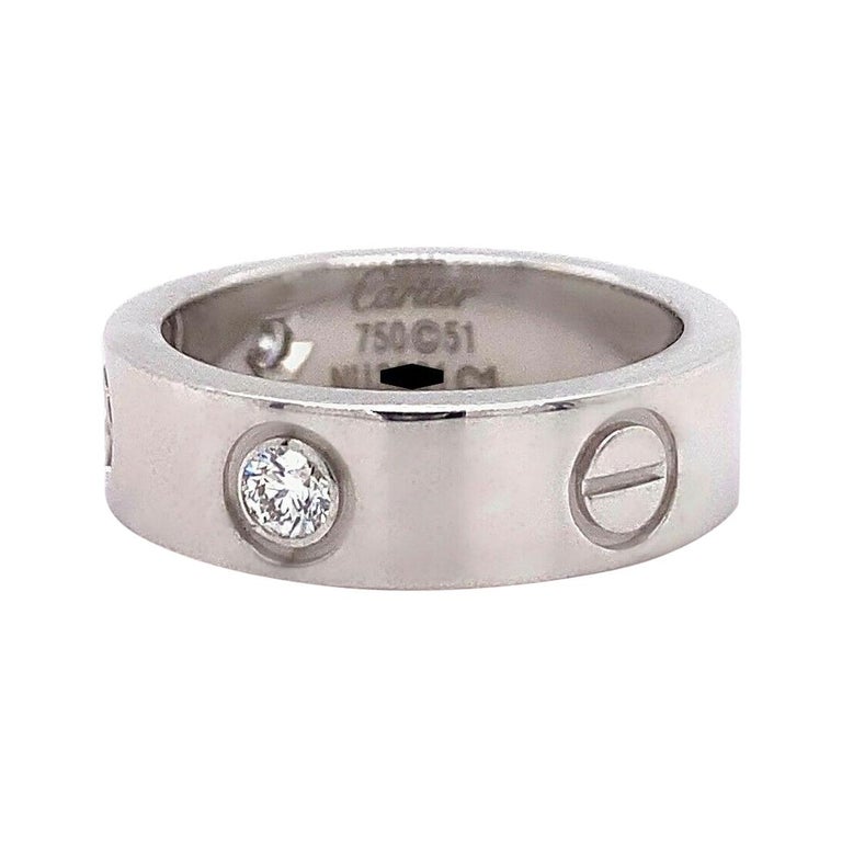 Cartier 3 Diamonds LOVE Ring 18kt White Gold For Sale