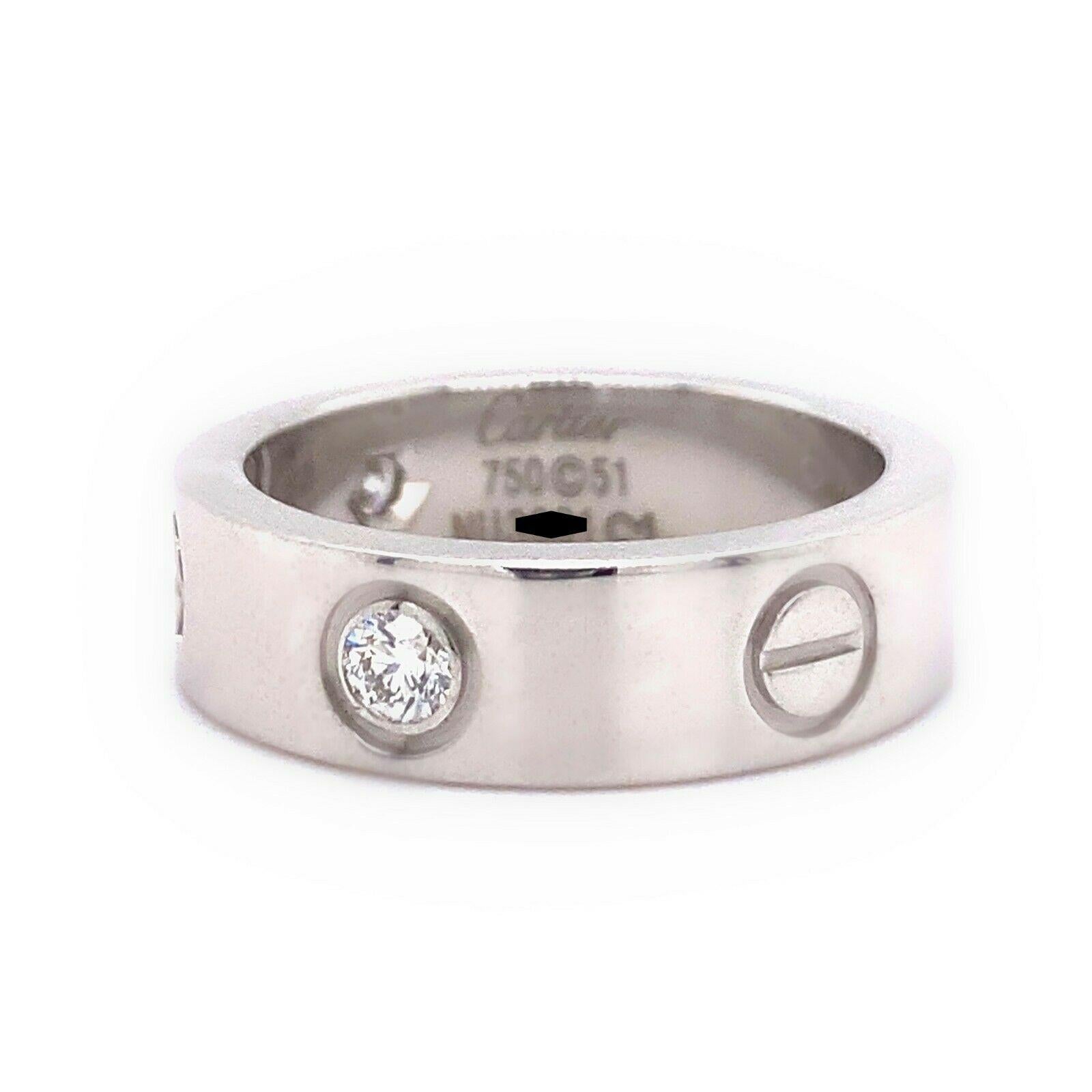 Cartier 3 Diamonds LOVE Ring 18kt White Gold For Sale 3