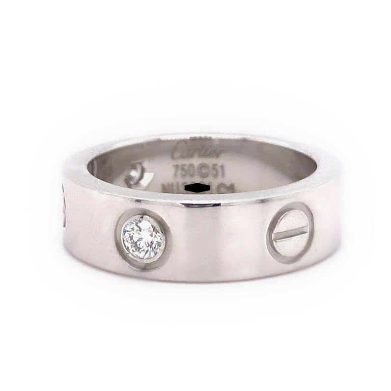 Cartier 3 Diamonds LOVE Ring 18kt White Gold For Sale 6