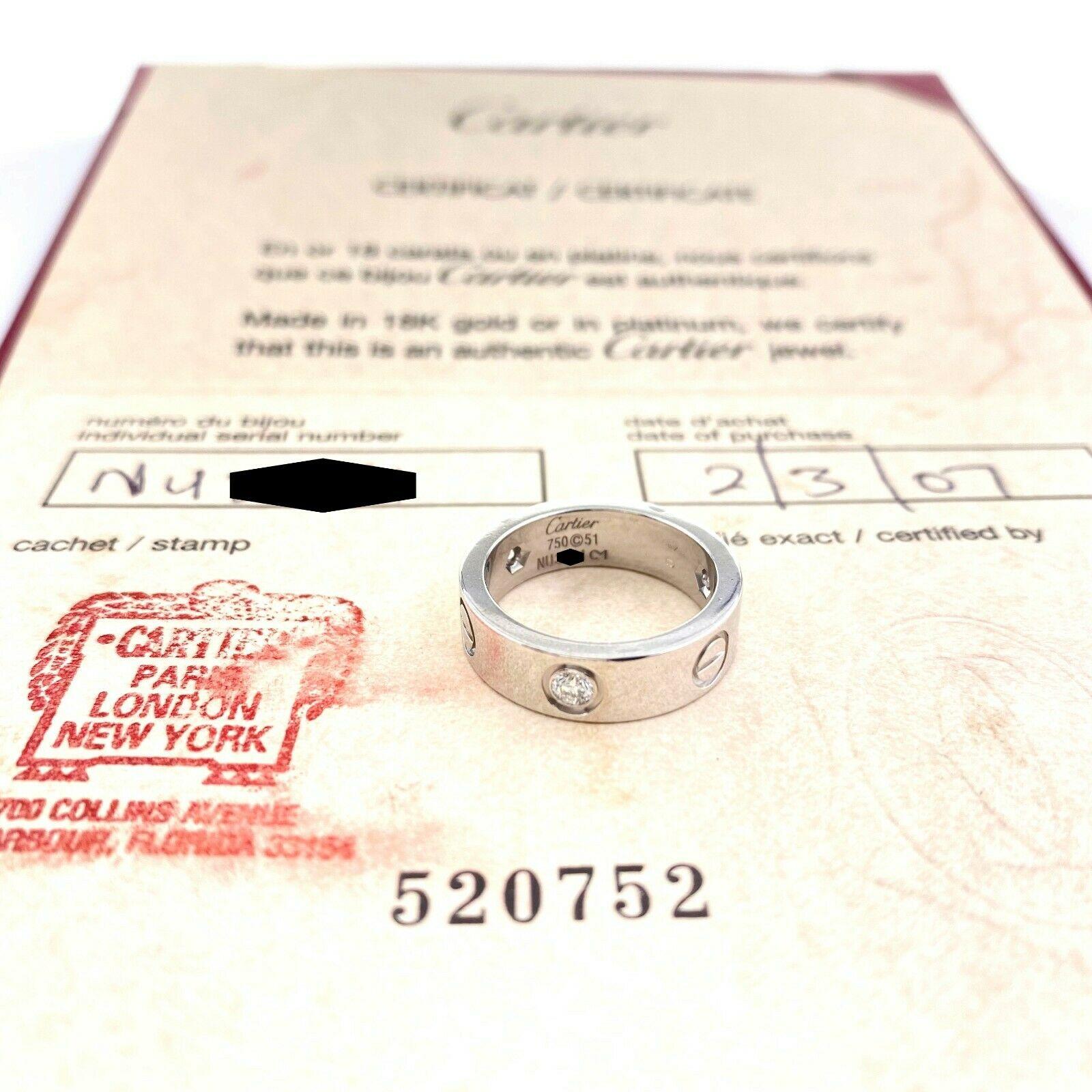Round Cut Cartier 3 Diamonds LOVE Ring 18kt White Gold For Sale