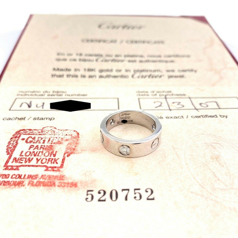 Cartier 3 Diamonds LOVE Ring 18kt White Gold For Sale 1