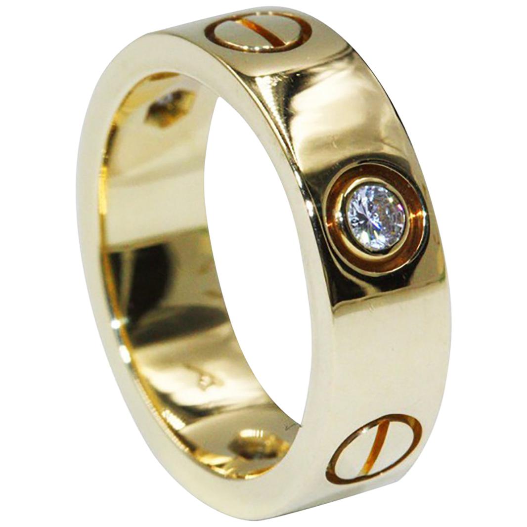 Cartier 3 Diamonds Love Ring, Yellow Gold For Sale