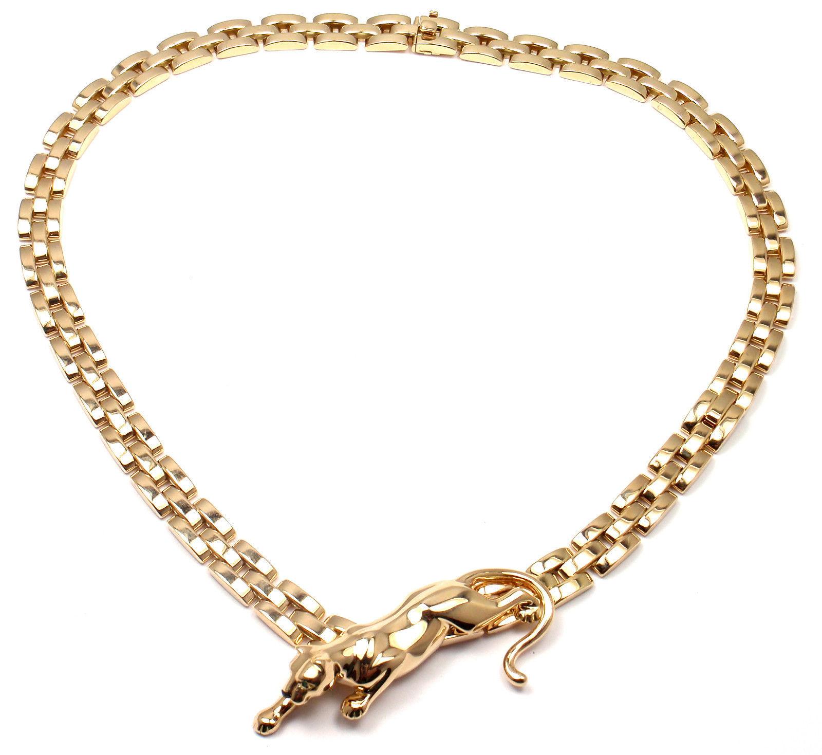 Cartier 3-Row Maillon Panthere Panther Yellow Gold Link Necklace 2