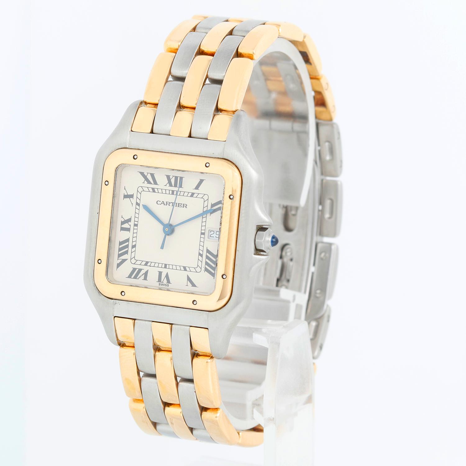 Cartier 3-Row Panther 2-Tone Steel & Gold Jumbo  Watch W25027B8 In Excellent Condition In Dallas, TX
