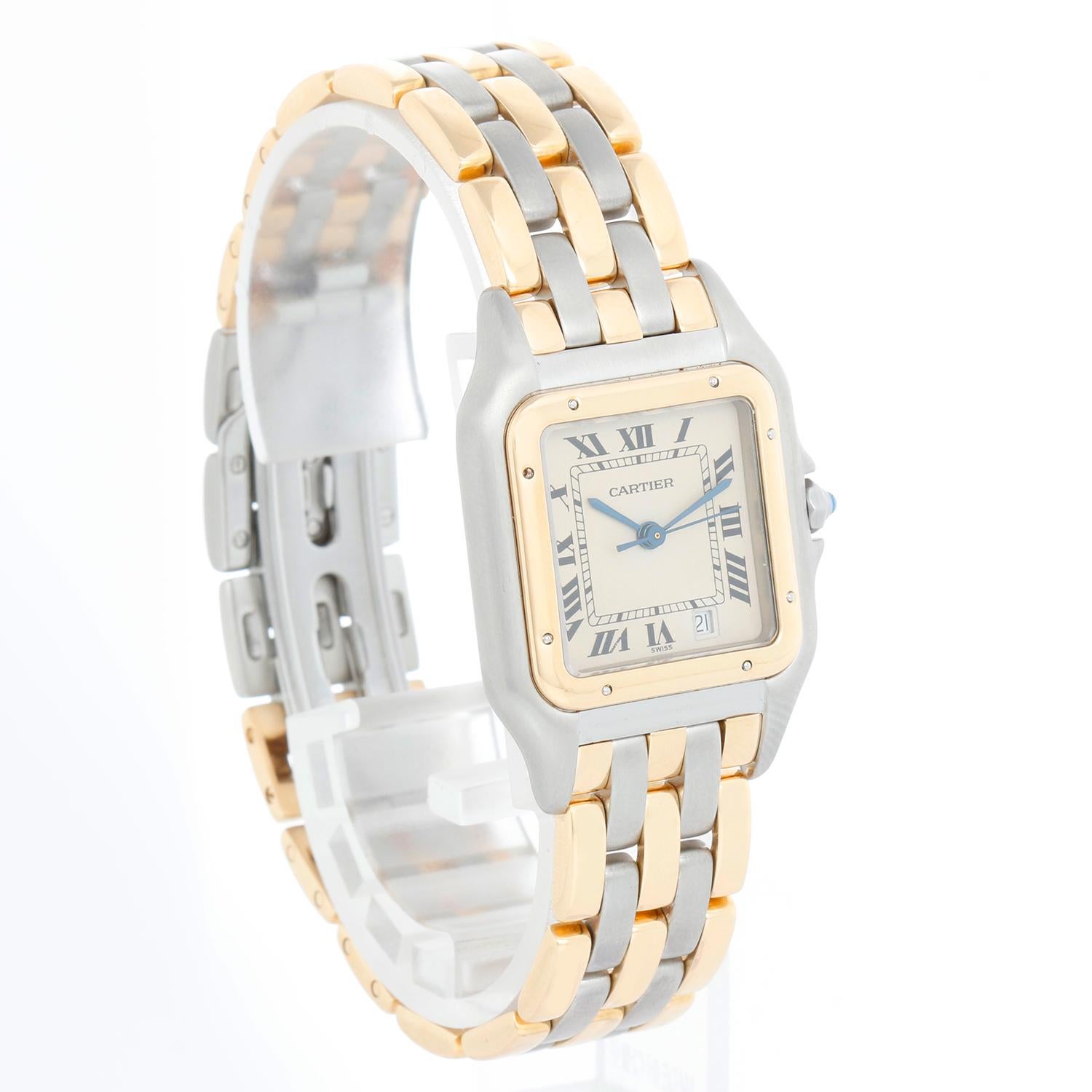 Cartier 3-Row Panther 2-Tone Steel & Gold Watch W25027B8 In Excellent Condition In Dallas, TX