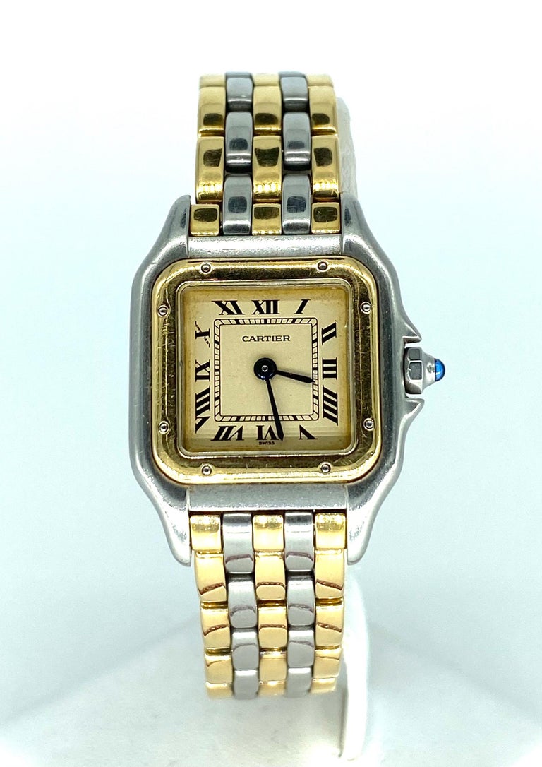 Women's Cartier 3 Row Panthere Women 18k Gold/Steel Wristwatch For Sale