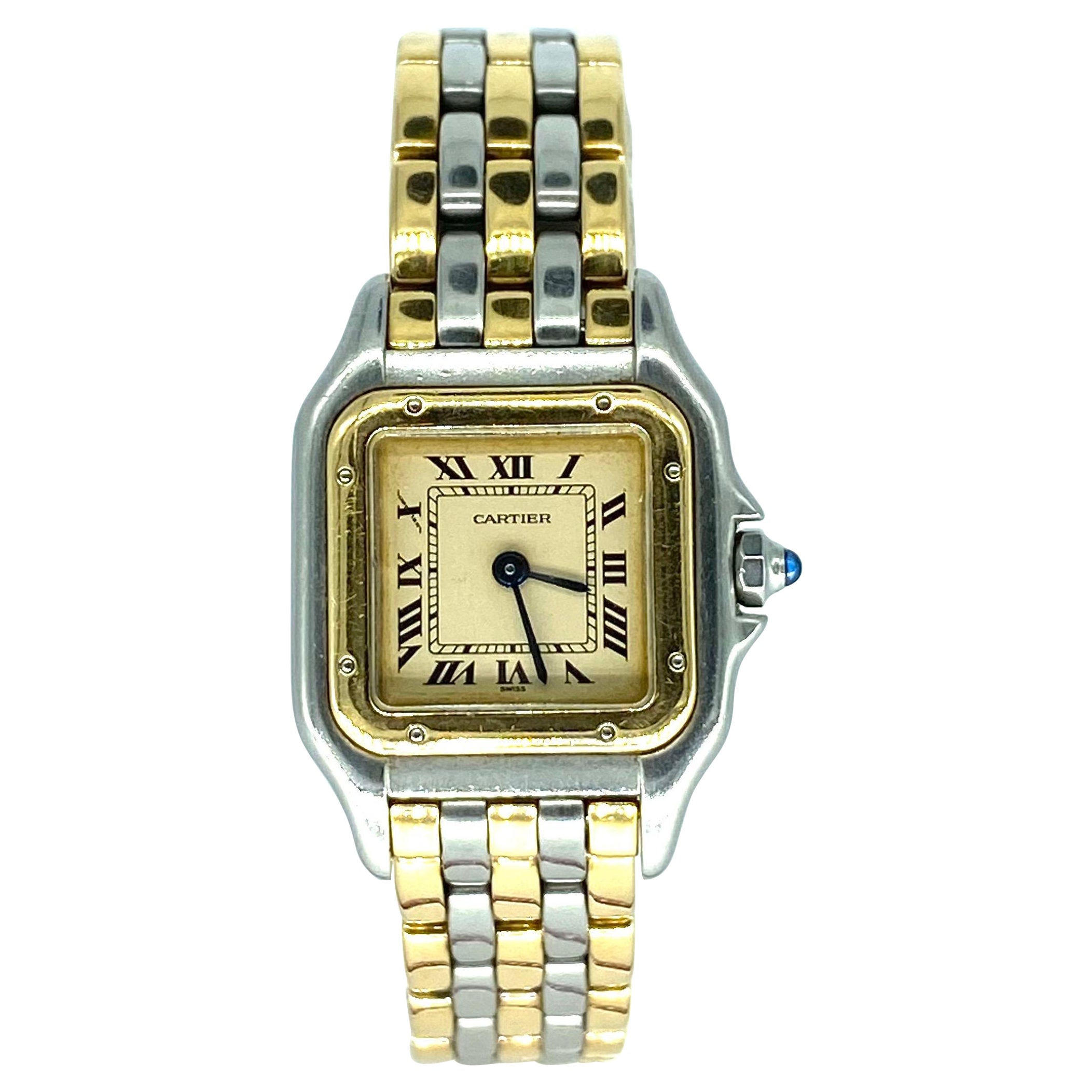 Cartier 3 Row Panthere Frauen 18k Gold/Stahl Armbanduhr