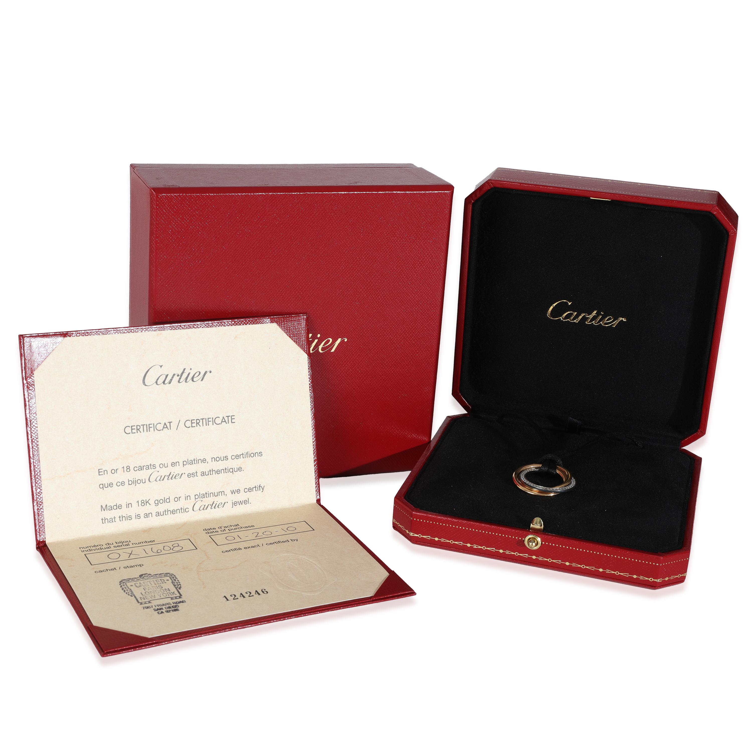 Women's or Men's Cartier 3-Tone Gold Diamond Medium Model Trinity Necklace For Sale