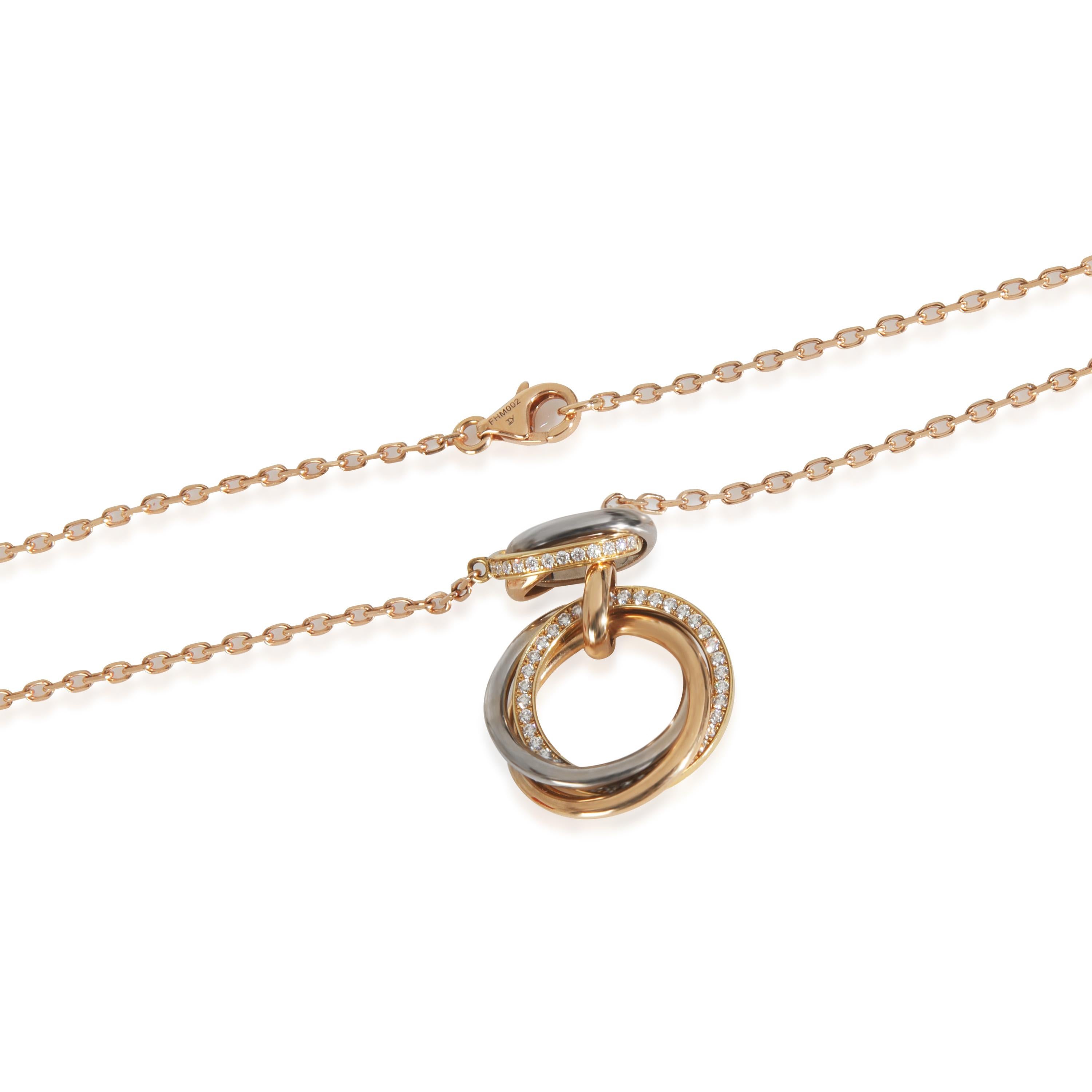 Cartier 3-Tone Gold Diamond Trinity Lariat Necklace In Excellent Condition For Sale In New York, NY